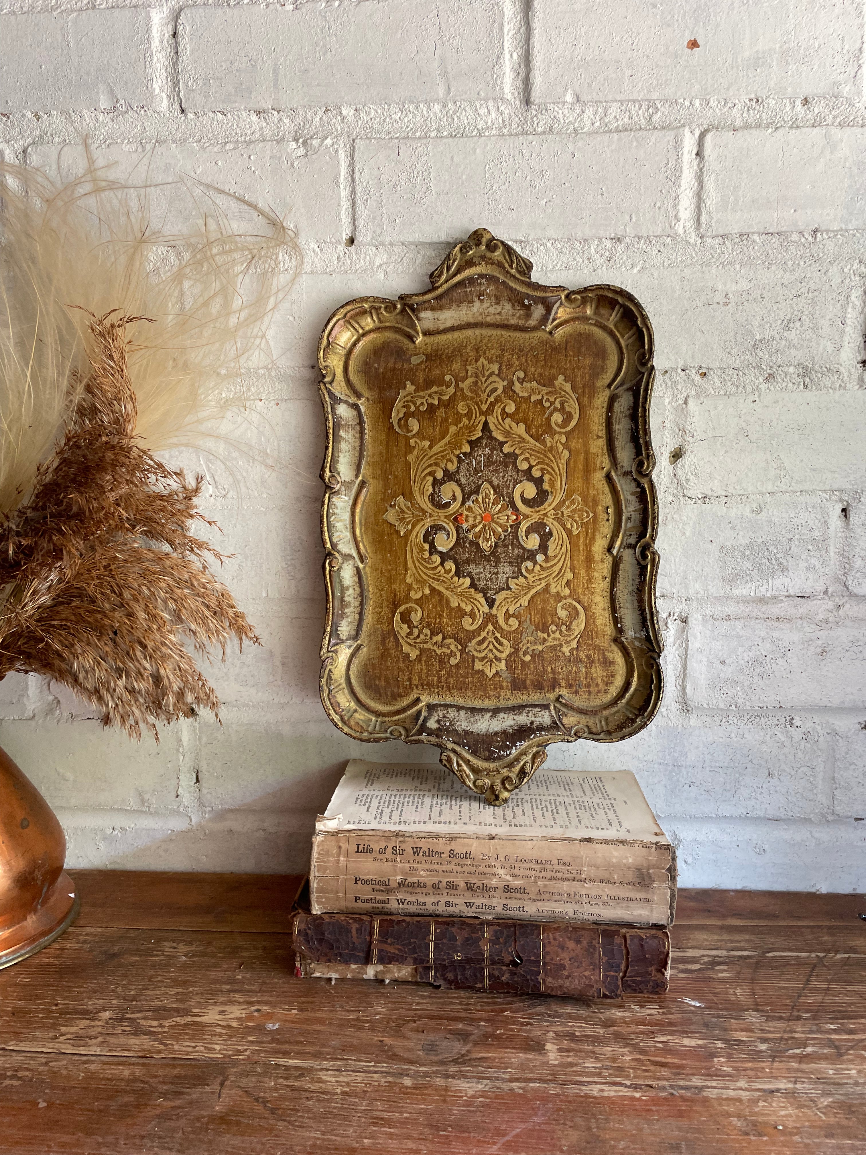Rectangle Gold Florentine Tray with orange hues
