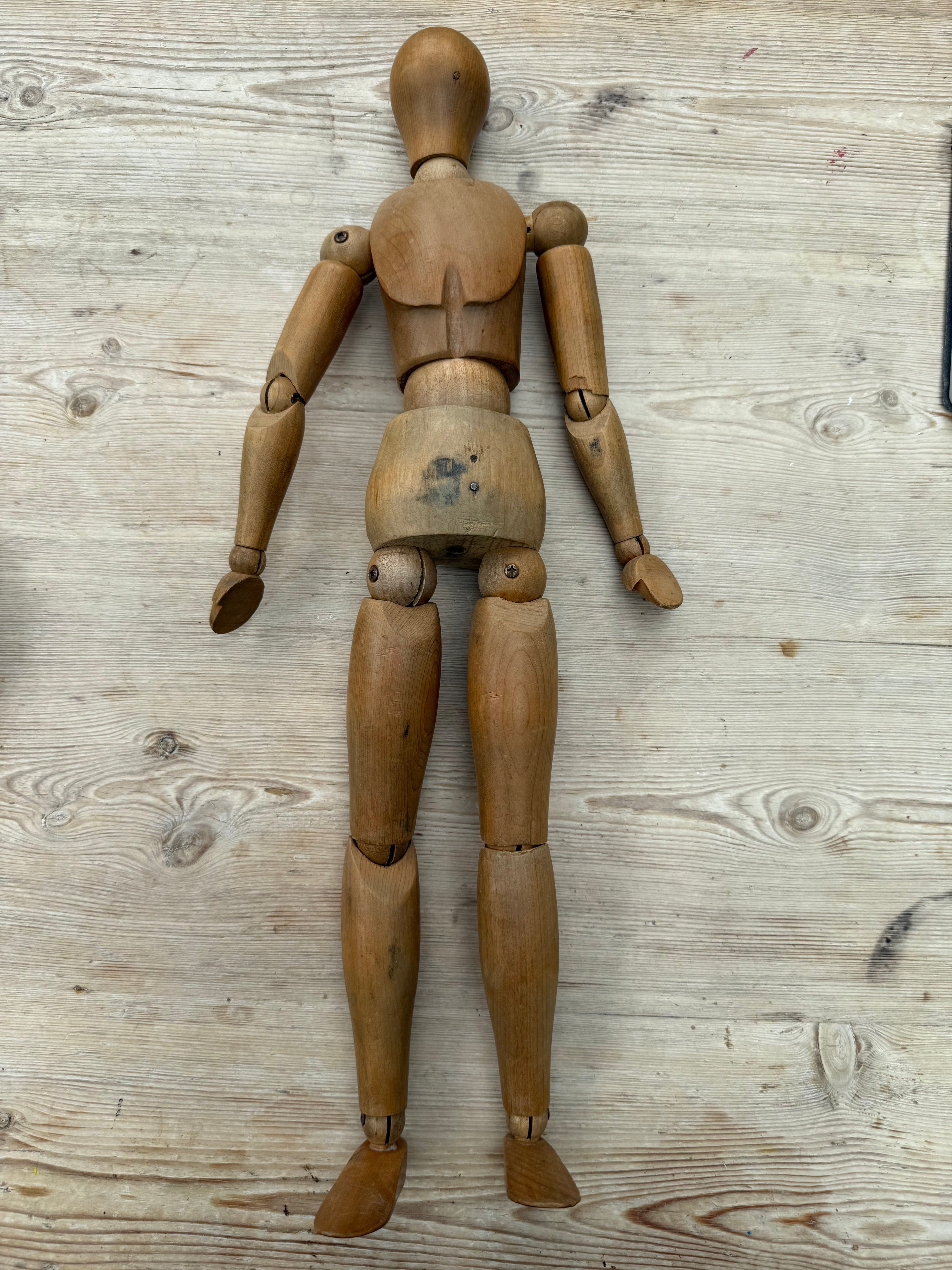 Early-Mid 20th Century French Wooden Oversized Articulated Artists Mannequin with Stand