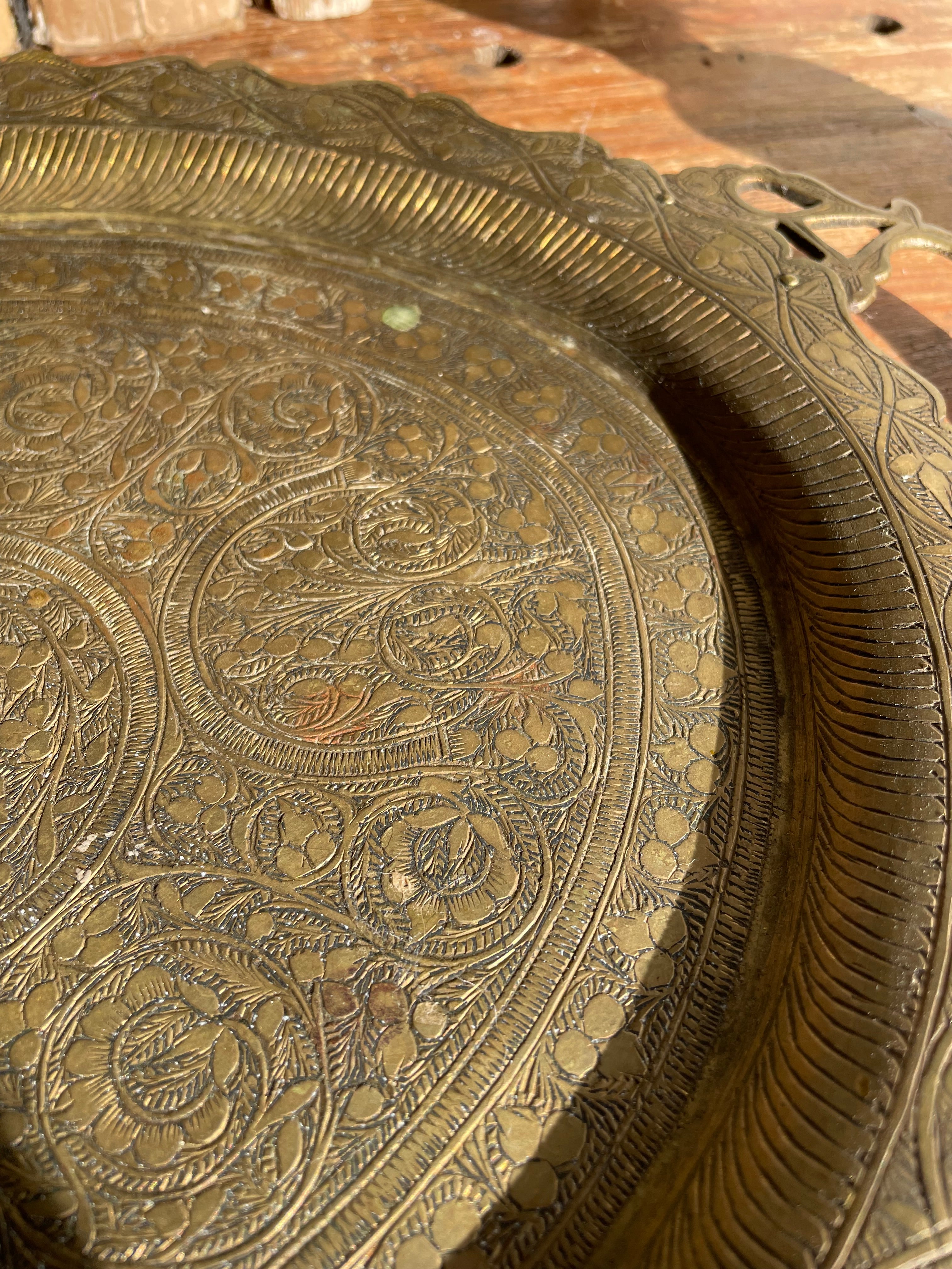 1930s Engraved Brass Tray