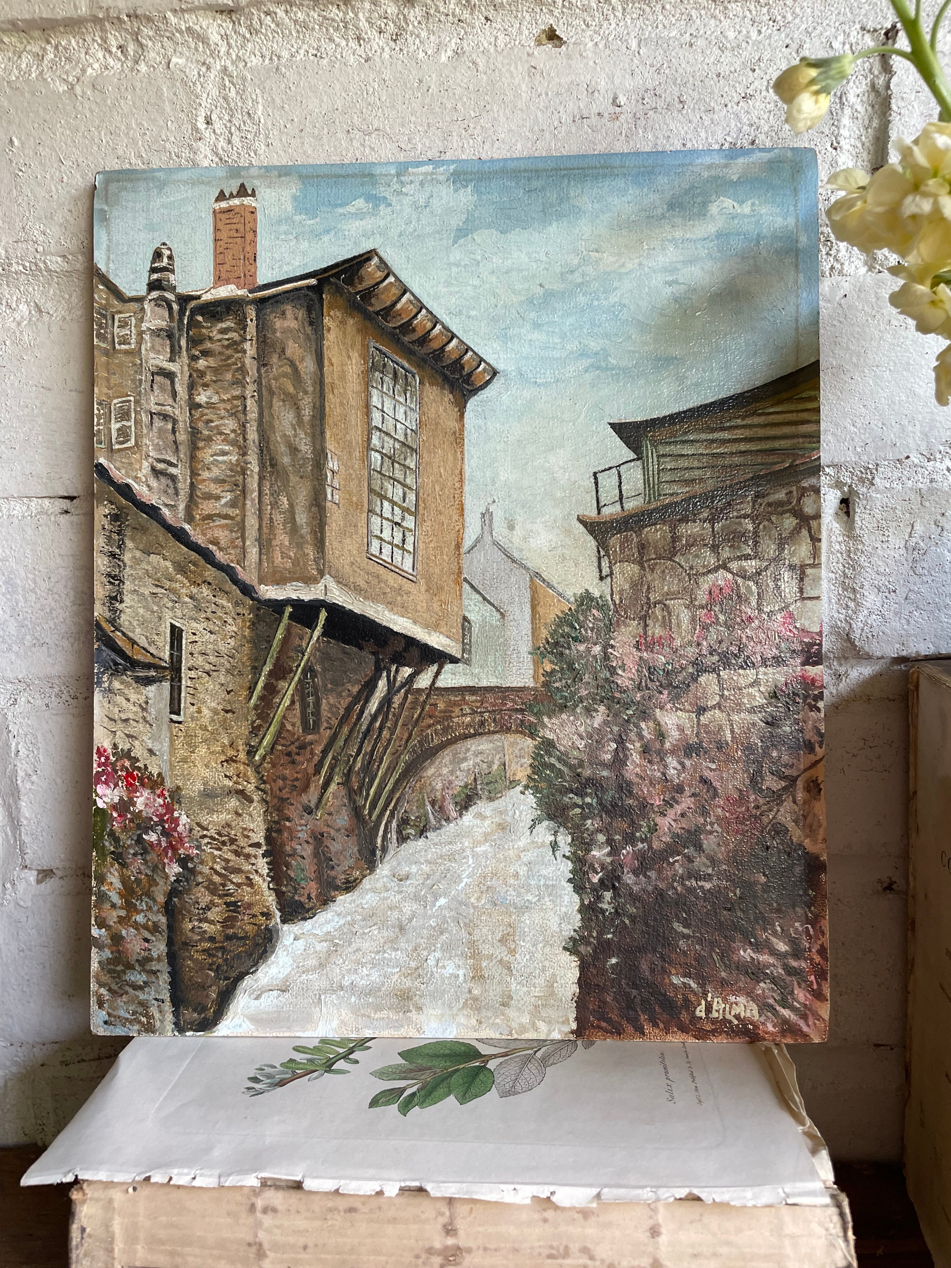 House on Stilts: Vintage Oil on Board