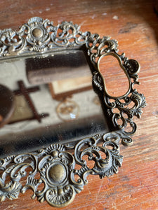Antique Filigree Brass Mirror Tray