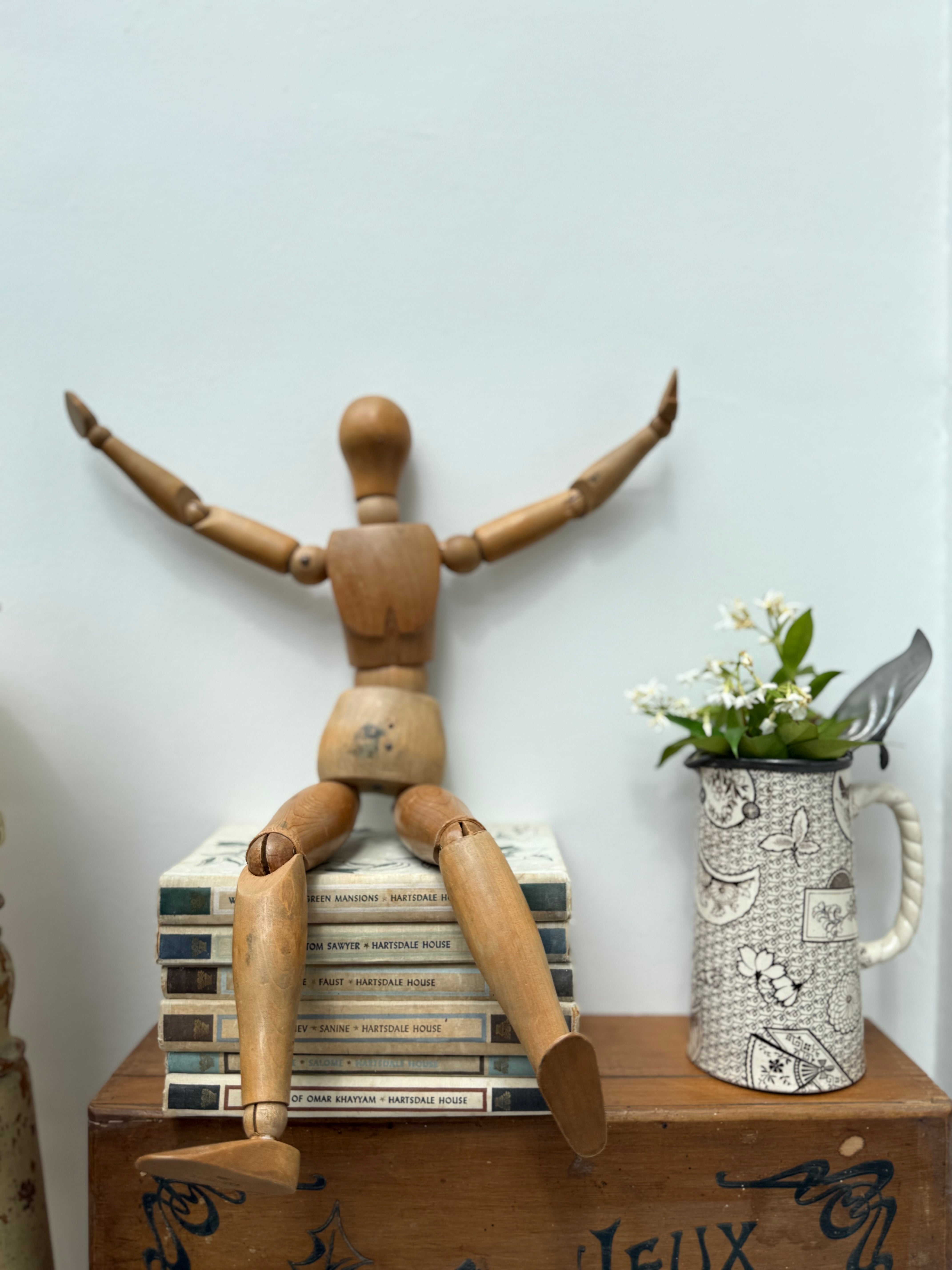 Early-Mid 20th Century French Wooden Oversized Articulated Artists Mannequin with Stand