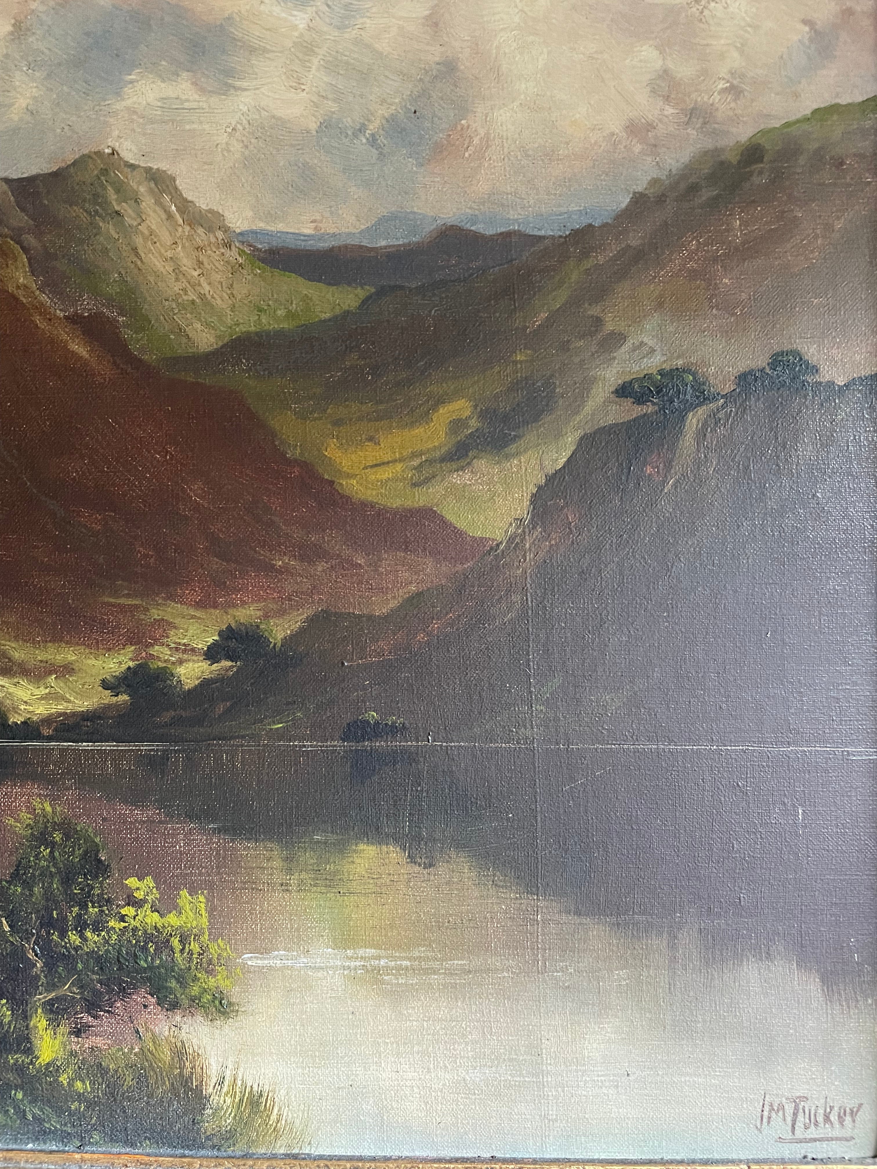 Large Signed Turn of the Century Scottish Landscape Oil on Canvas : “Mountains & Sheep”