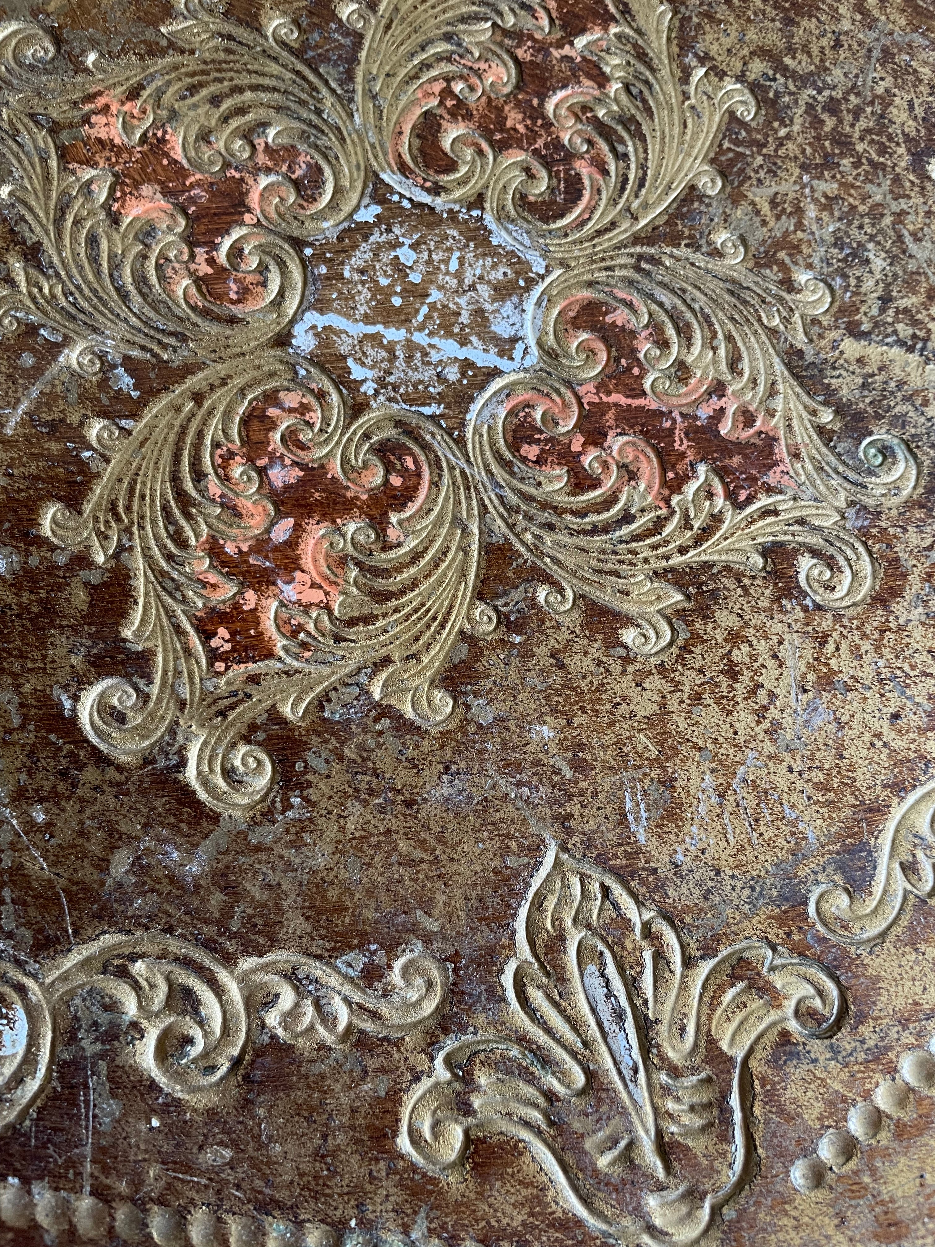 Round Gold Florentine Tray with orange hues