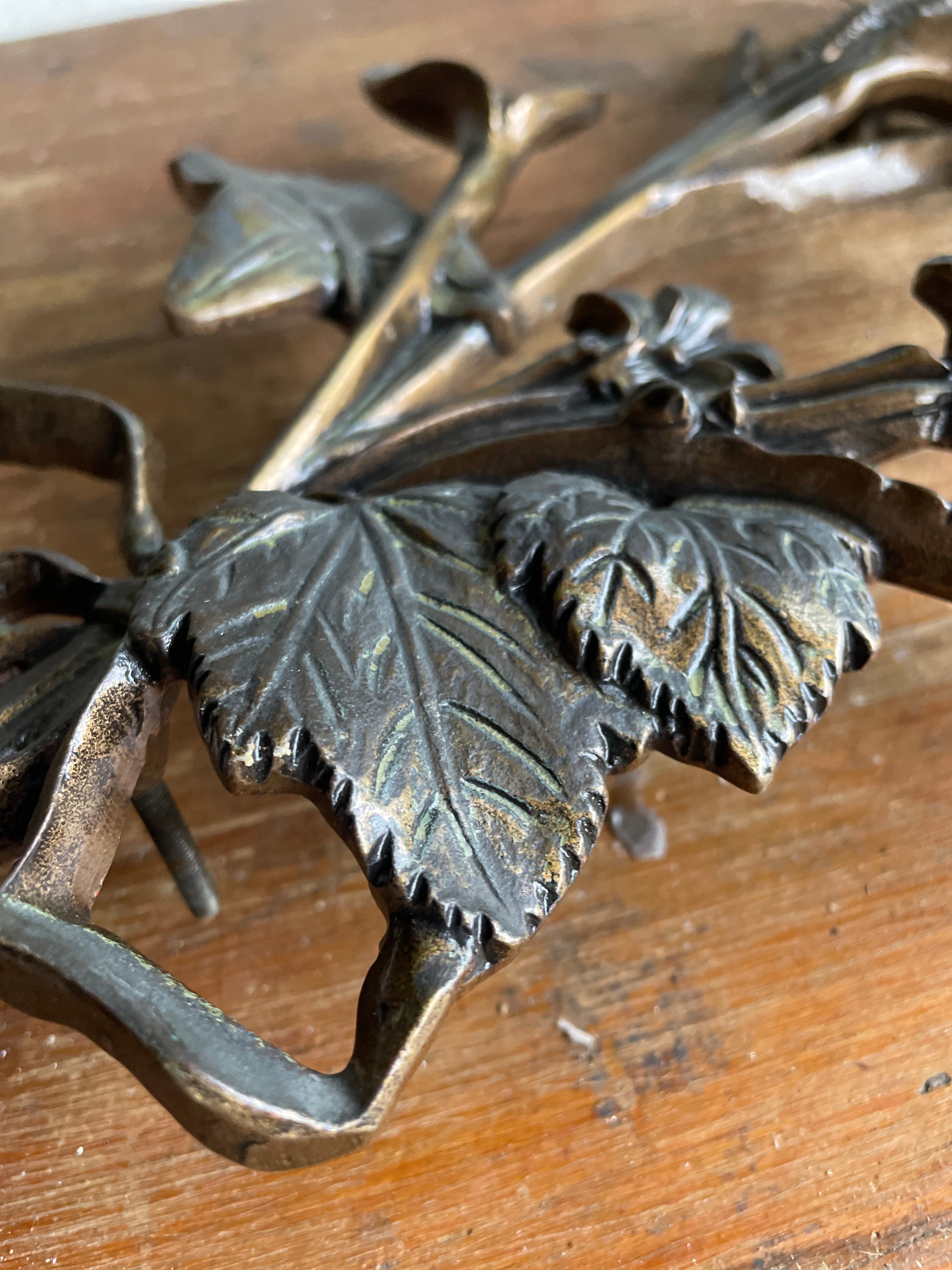 French Vintage Bronze “Lily Bouquet” Wall Hanging