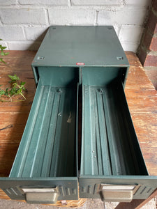 Vintage Green Metal Double Filing Drawers
