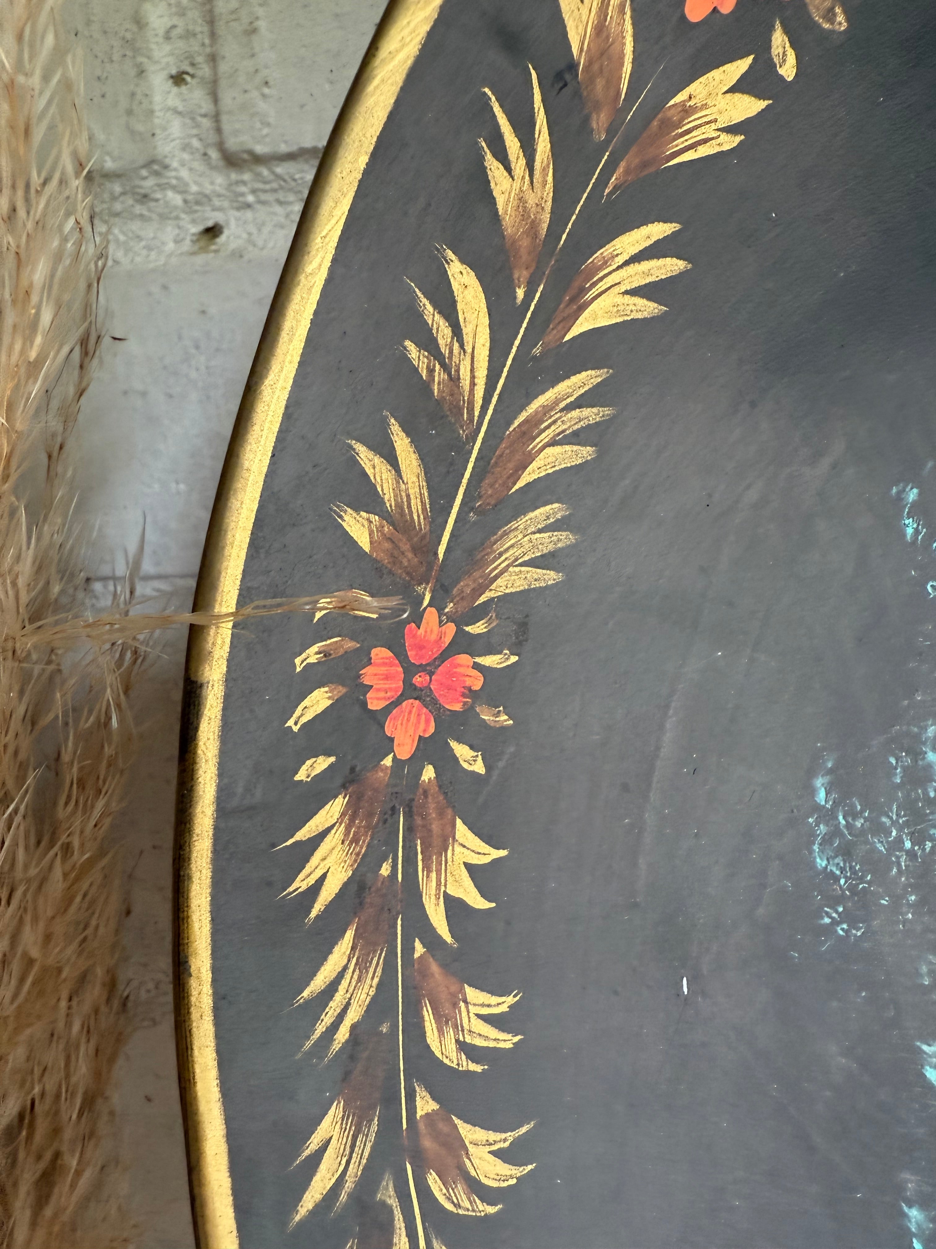 Large Early 1900s Handpainted Toleware Bowl