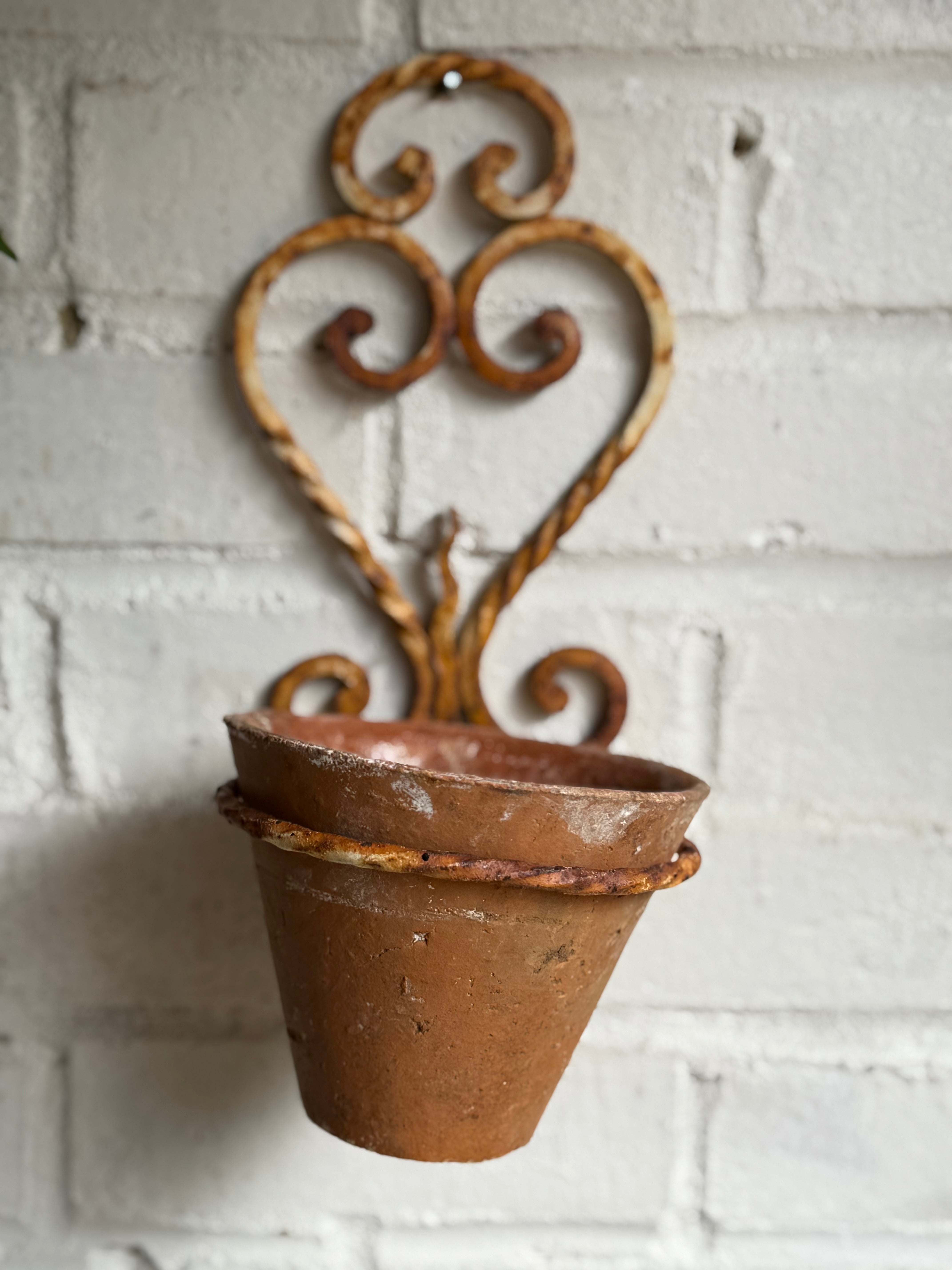 Rustic French Iron Plant Holder with Antique Resin Pot 1