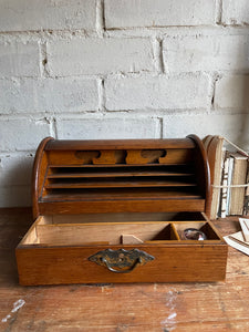 19th Century Oak Tambour Roll Top Stationary Cabinet