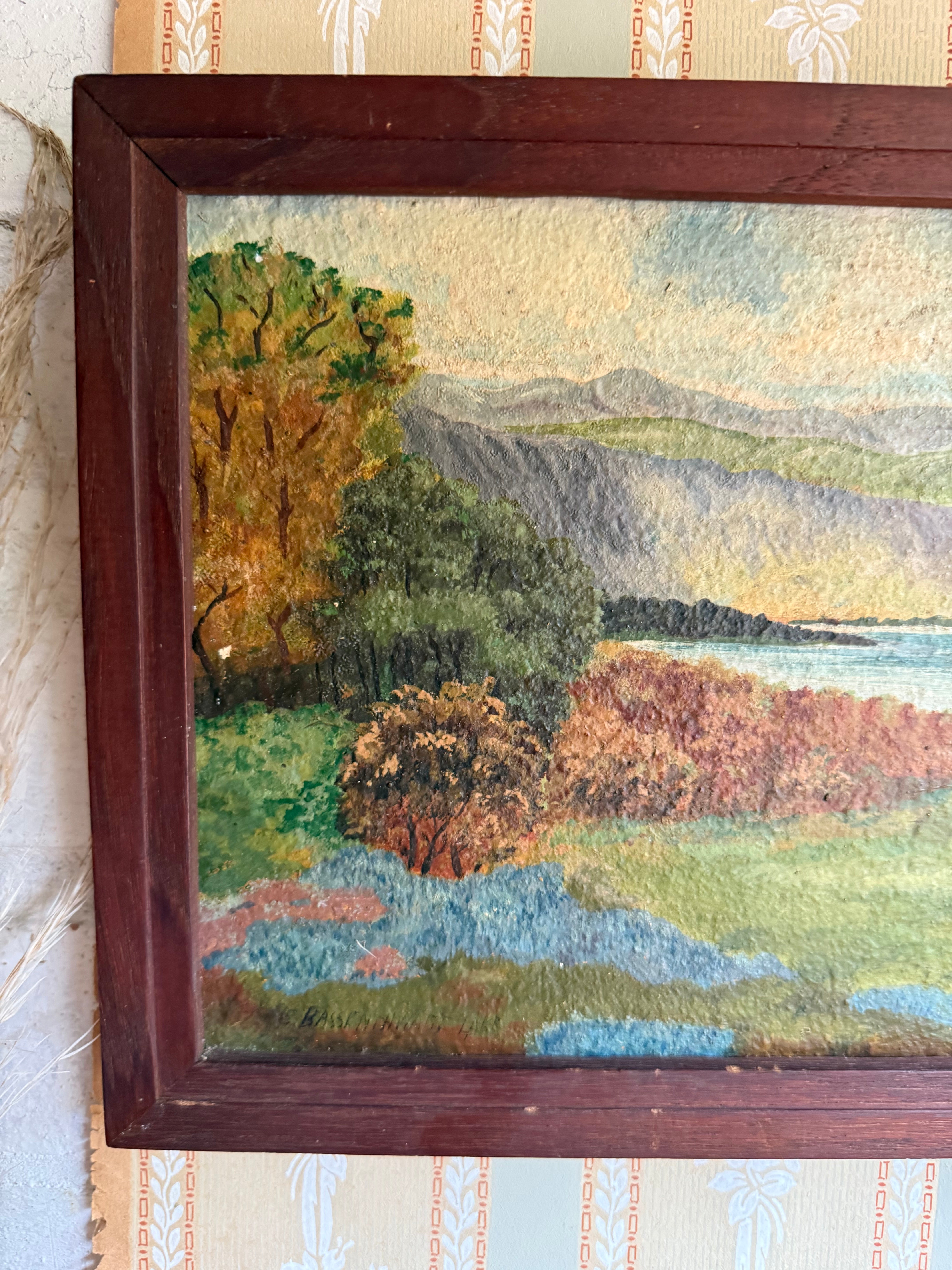 A view of the Lake: Victorian Landscape Oil on Wood Panel