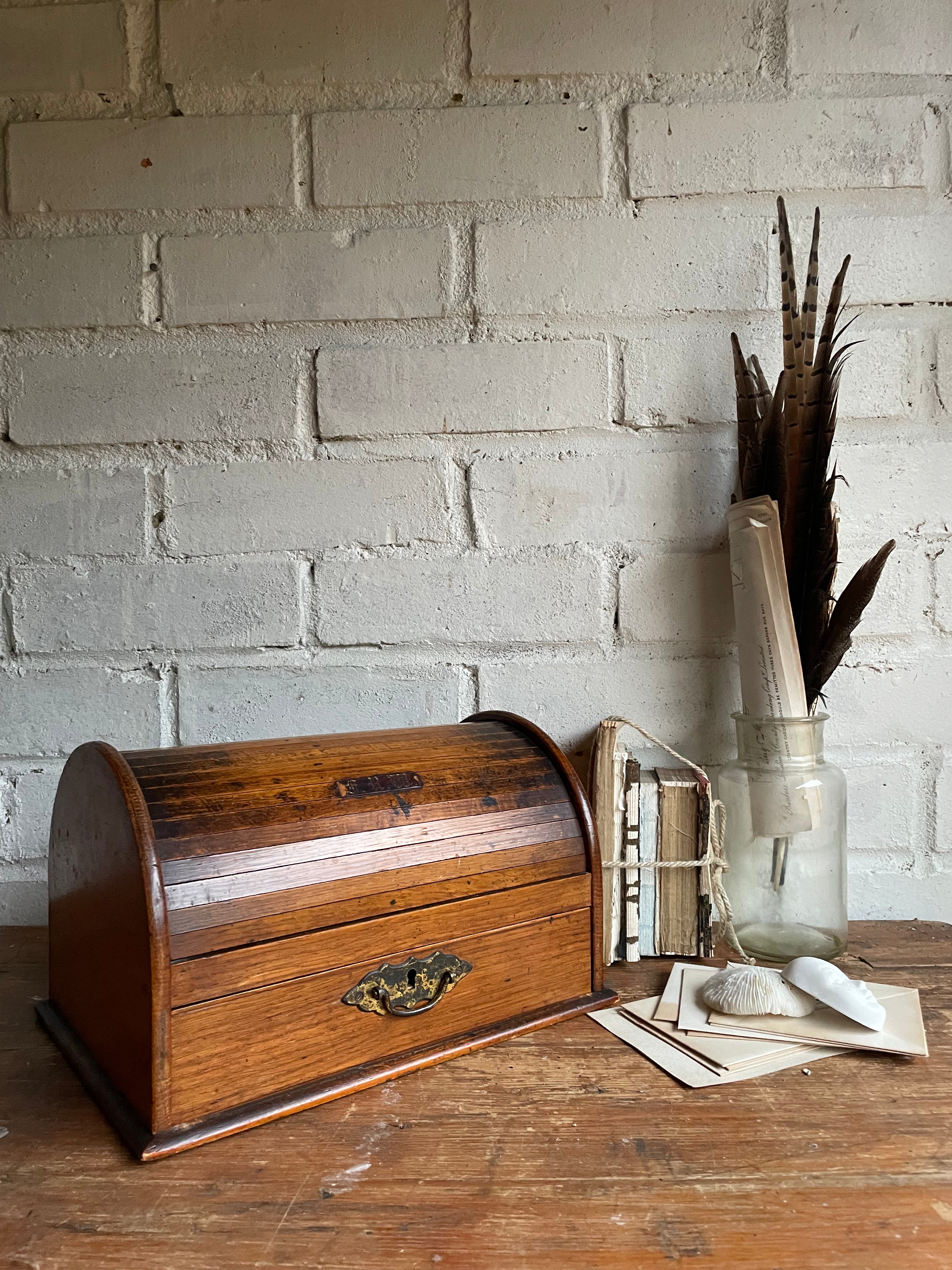 19th Century Oak Tambour Roll Top Stationary Cabinet