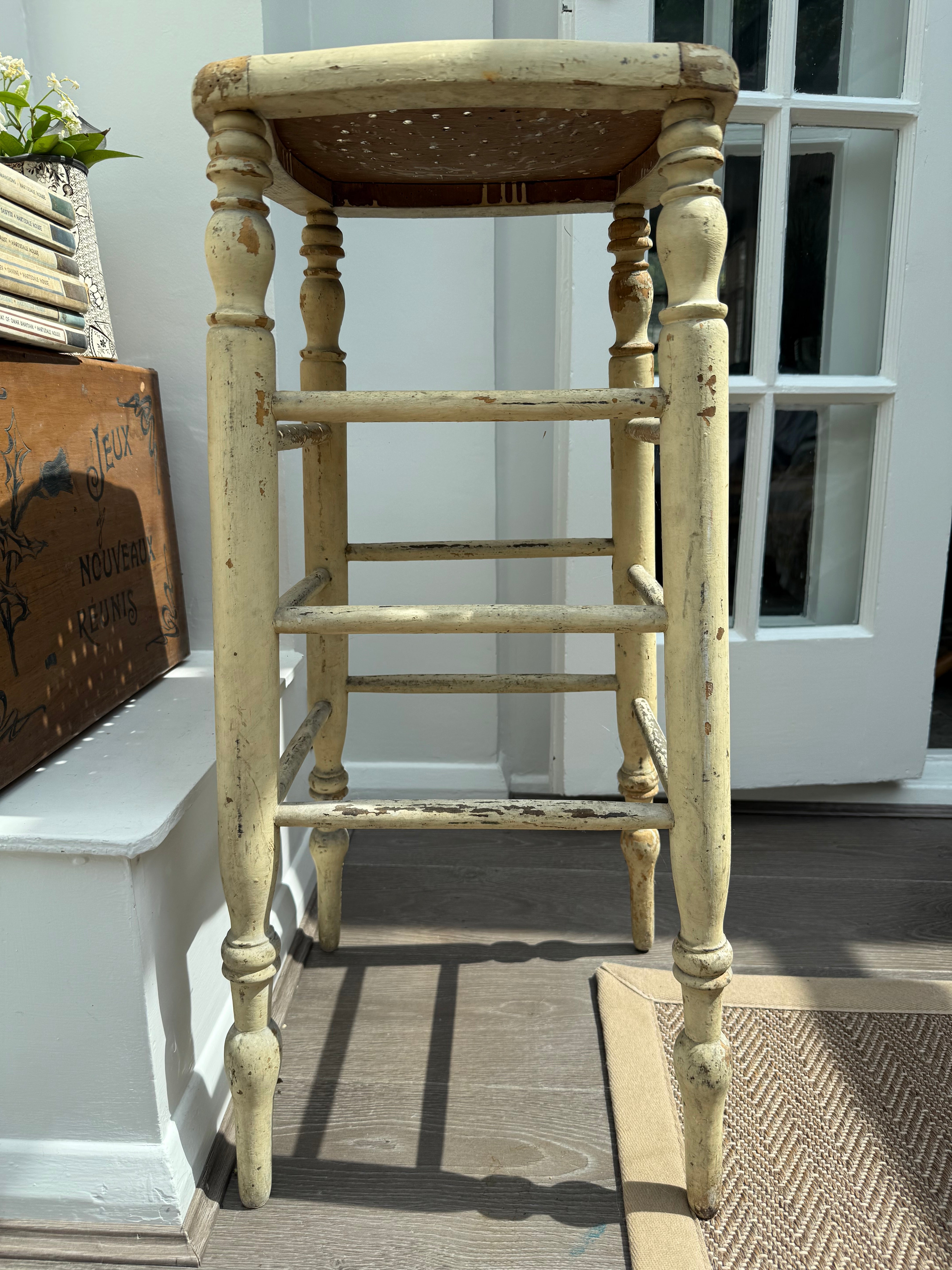 Very Tall Rustic French Antique Stool