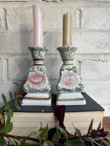 Pair of Hand-Painted Porcelain Candlesticks