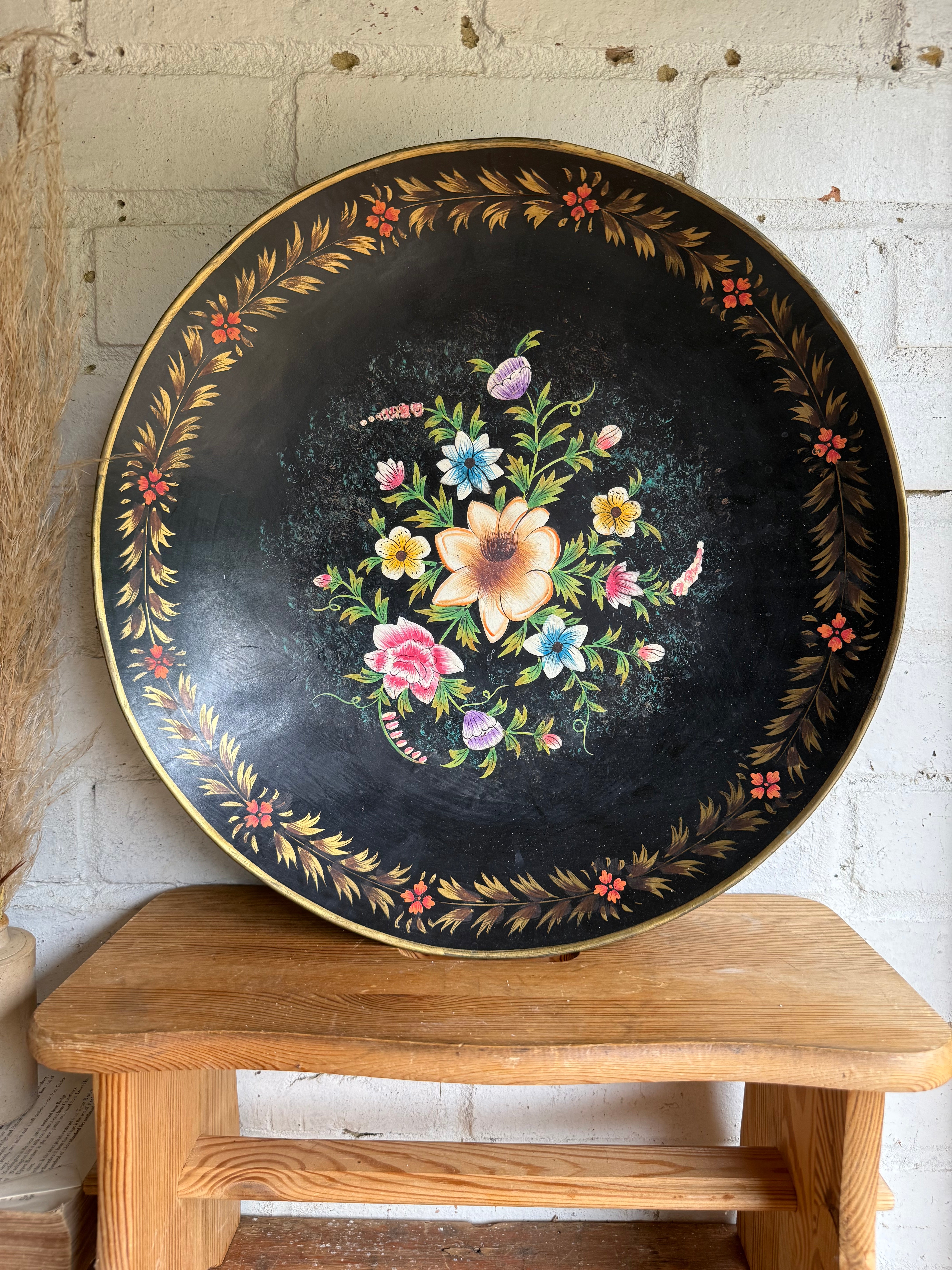 Large Early 1900s Handpainted Toleware Bowl
