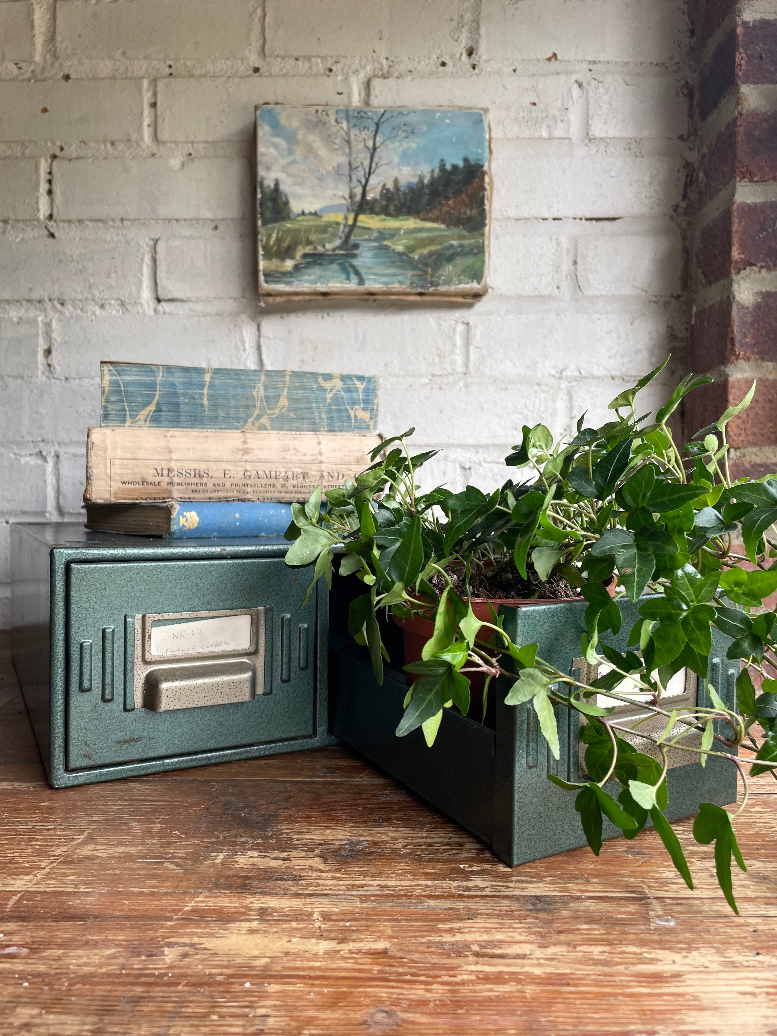 Vintage Green Metal Double Filing Drawers