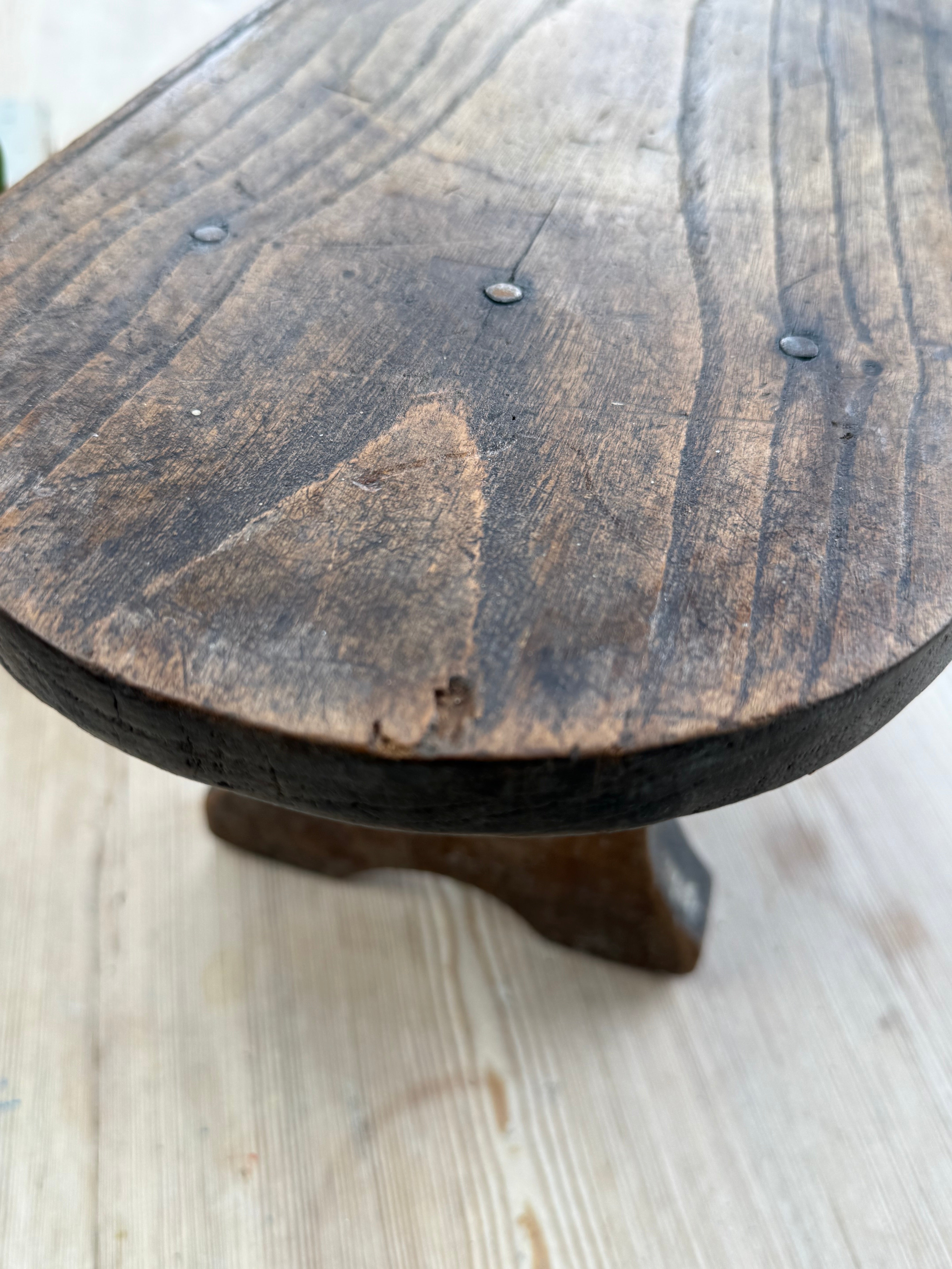 Antique Oval French Oak Country Stool