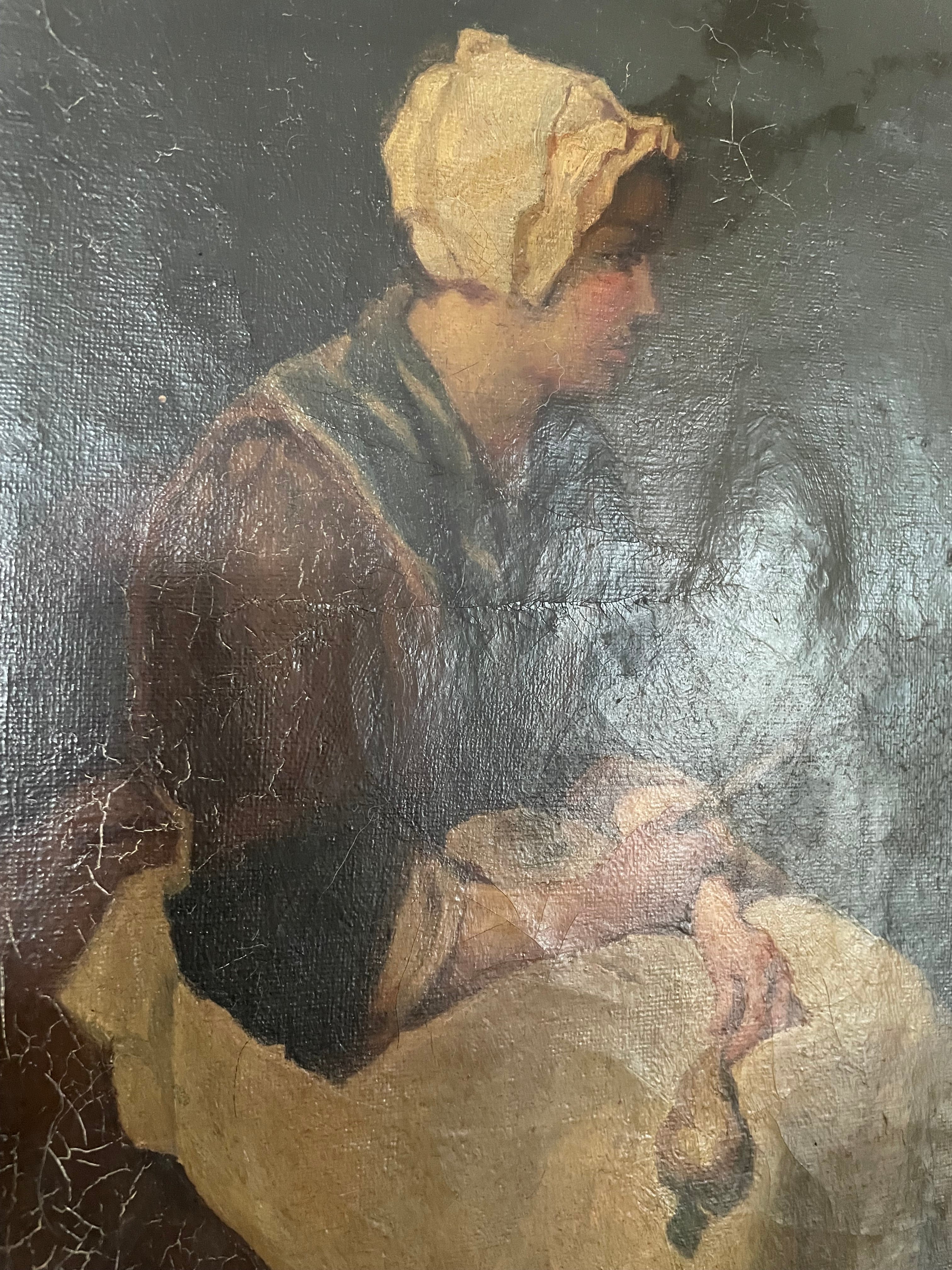 19th Century Oil on Canvas: Still -Life Portrait of a Woman with Pears