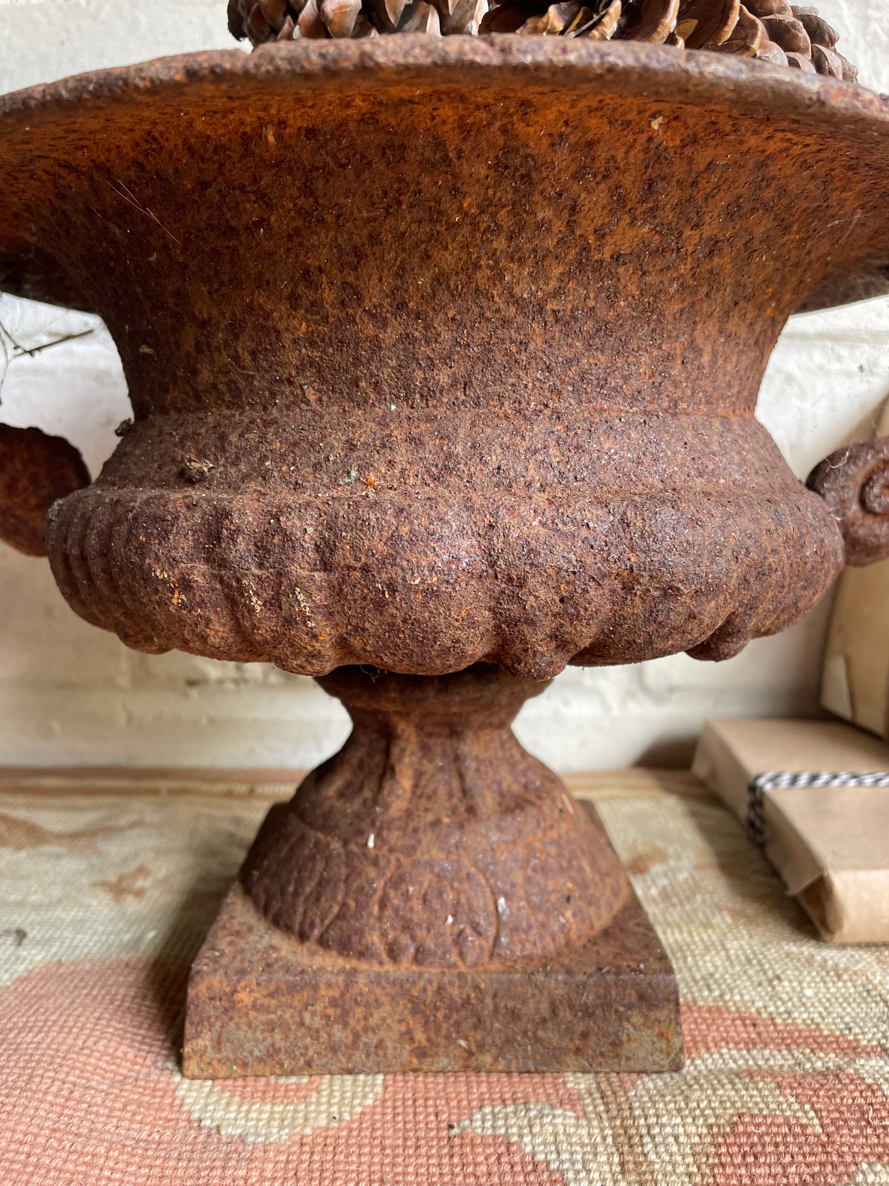 Iron Urn with Decorative Handles