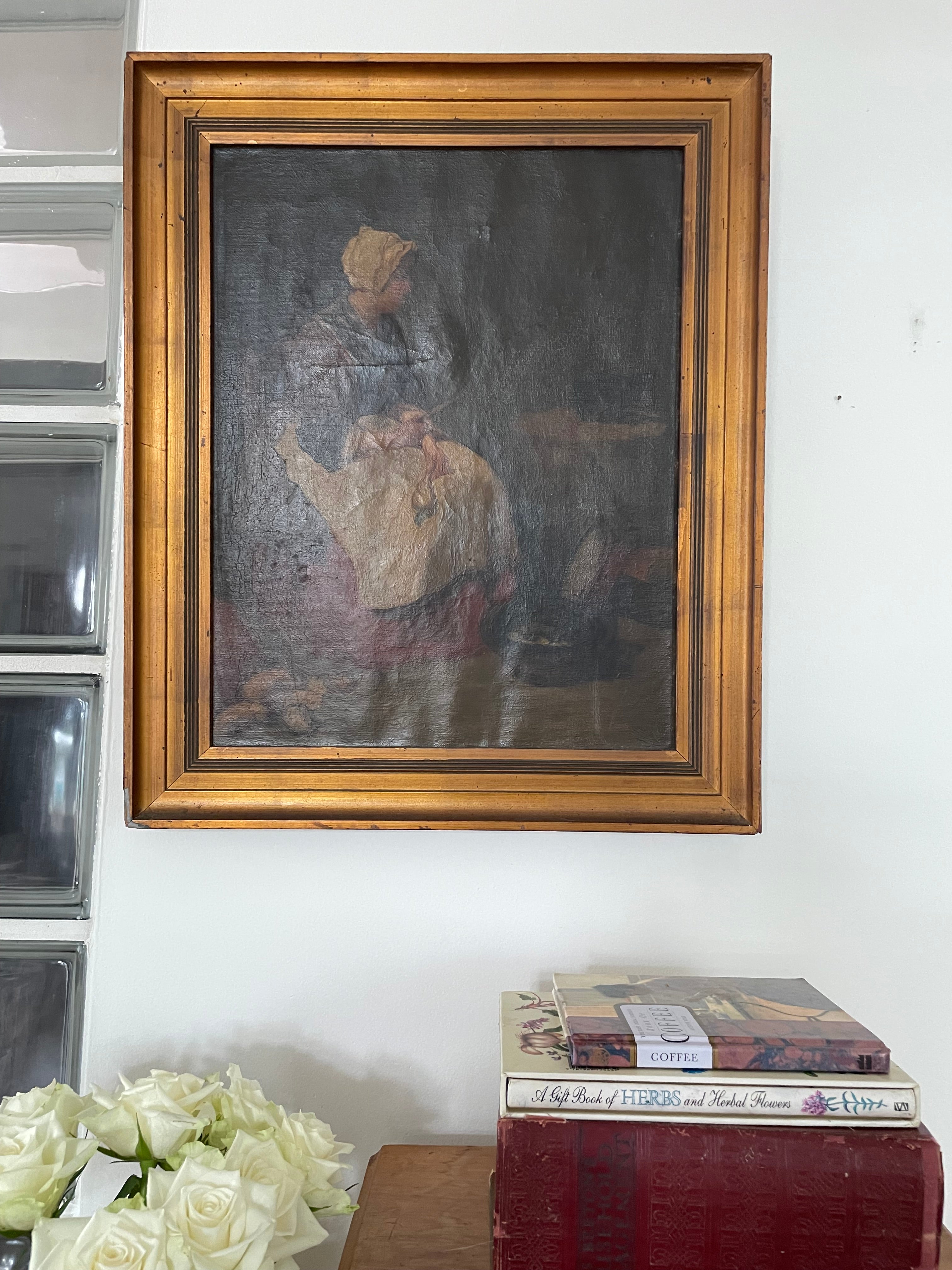 19th Century Oil on Canvas: Still -Life Portrait of a Woman with Pears