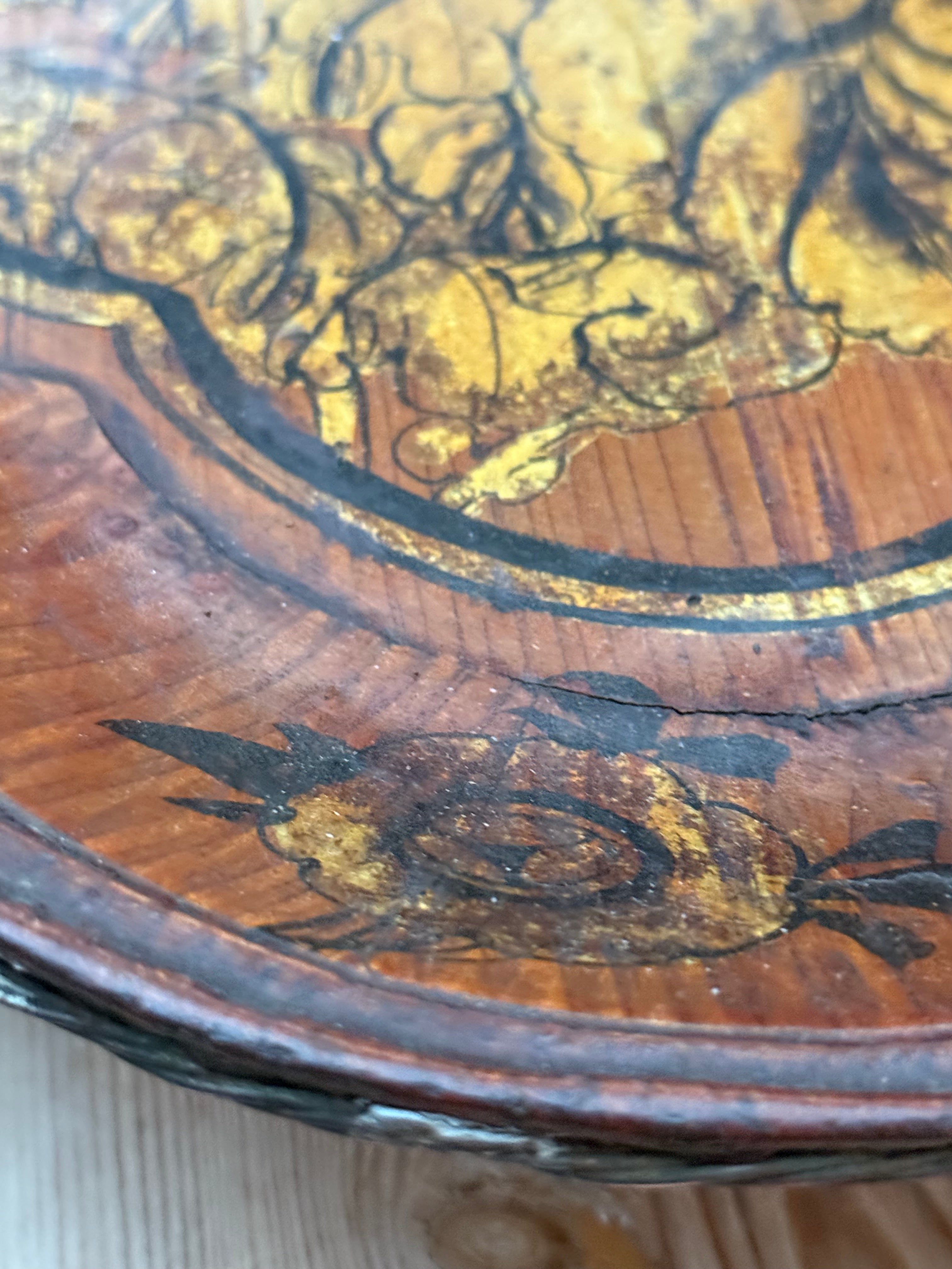 Circa 1890s: Handpainted Gold Leaf Chinese Scalloped Tray With Birds & Flowers