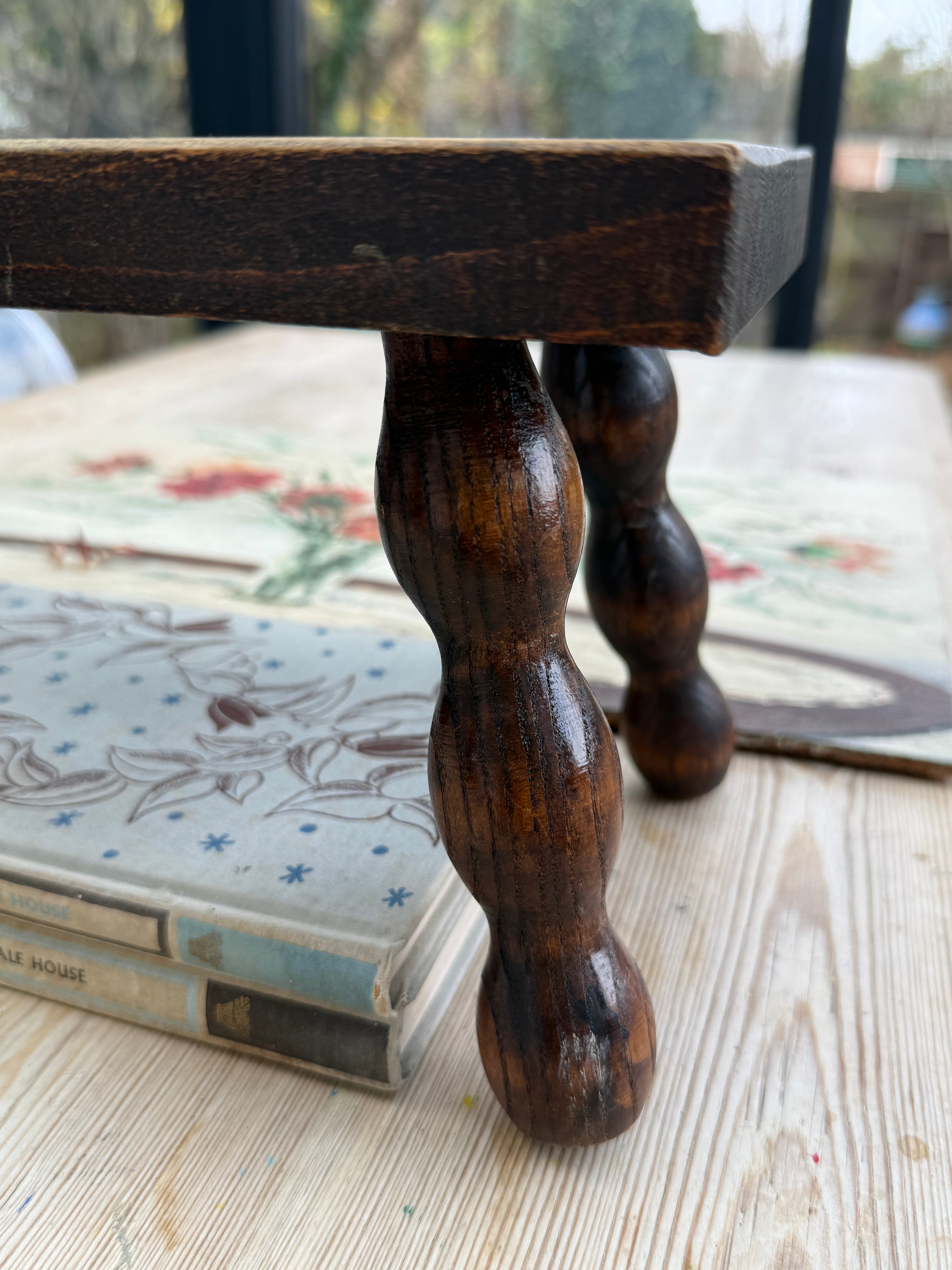 Antique French Oak Low Bobbin Stool