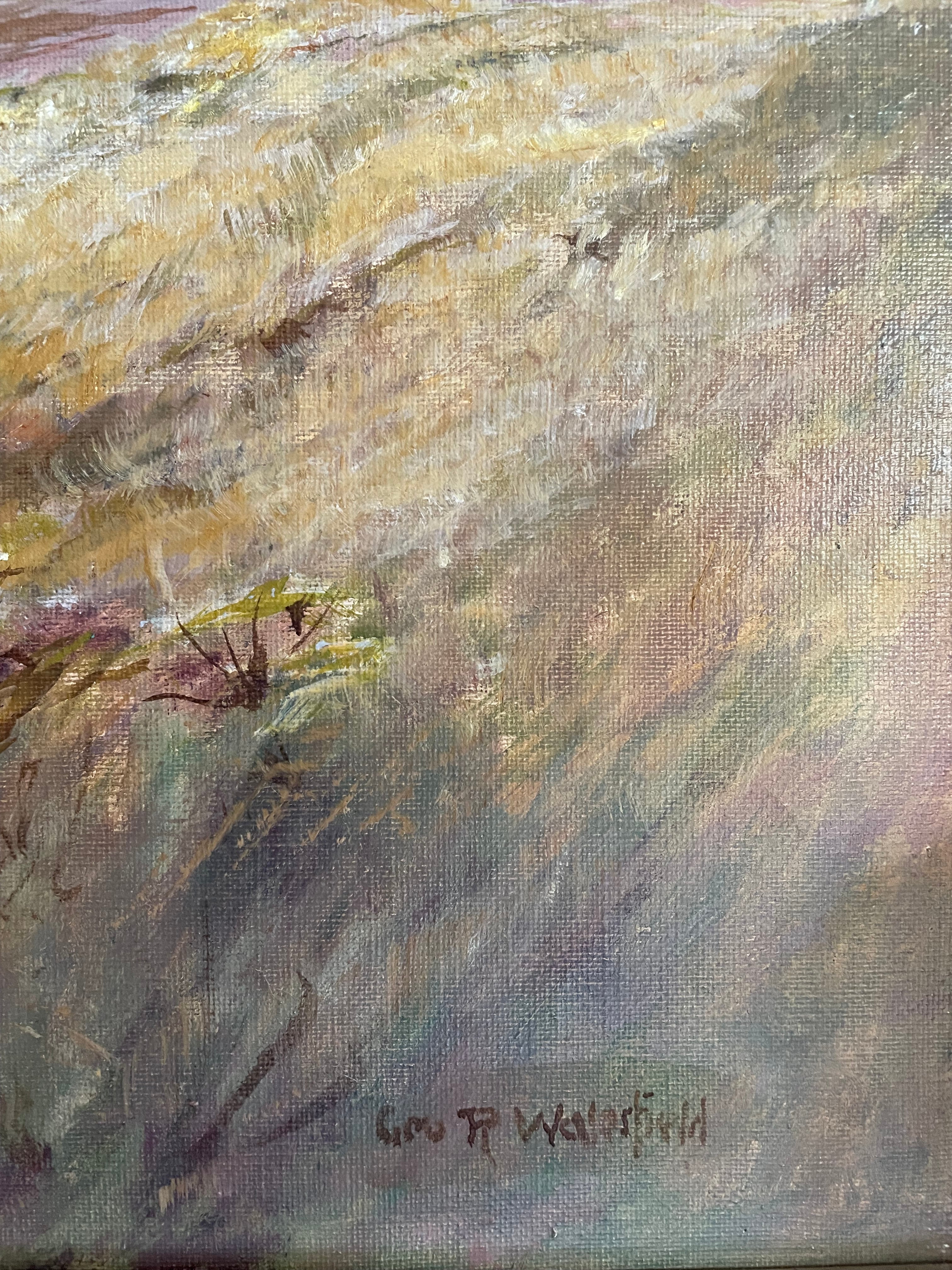 Pink Landscape: Large Early 20th Century Oil on Canvas