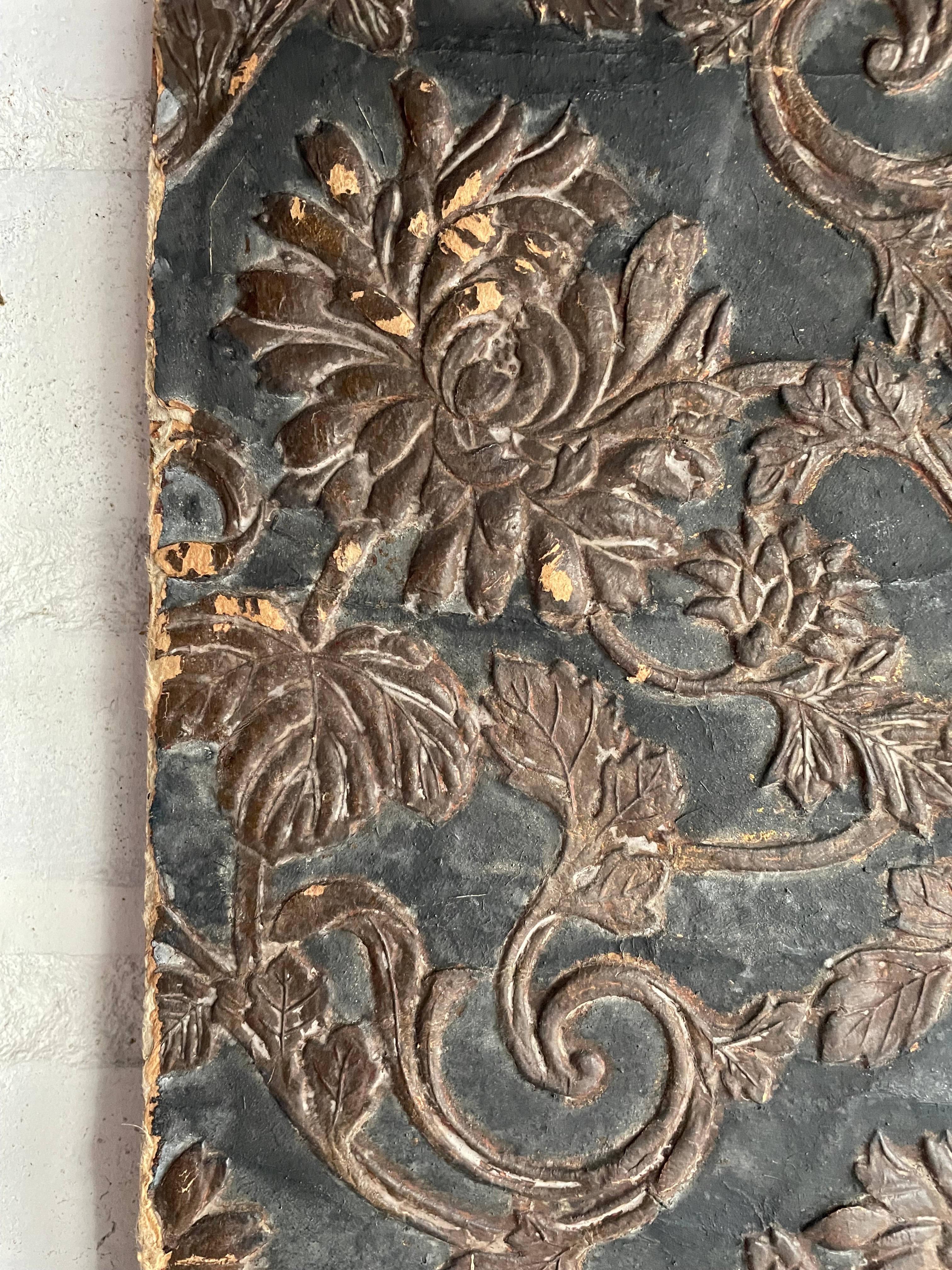 Timeworn Interior Decorators Sample Panel with Victorian Lincrusta Wallcovering