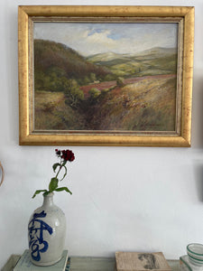 Pink Landscape: Large Early 20th Century Oil on Canvas