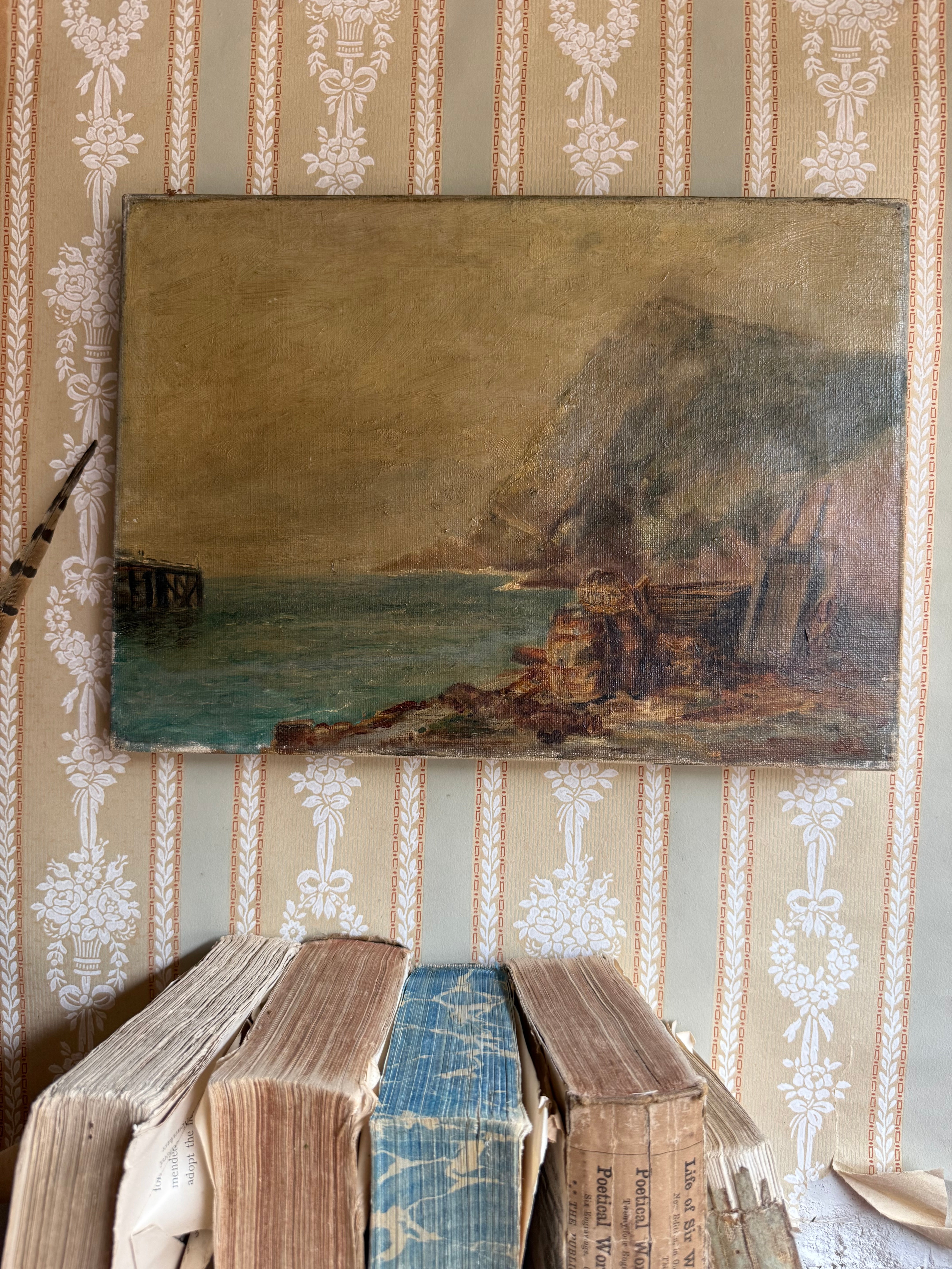 Seascape in Ochre: 19th Century Oil on Canvas