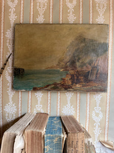Seascape in Ochre: 19th Century Oil on Canvas