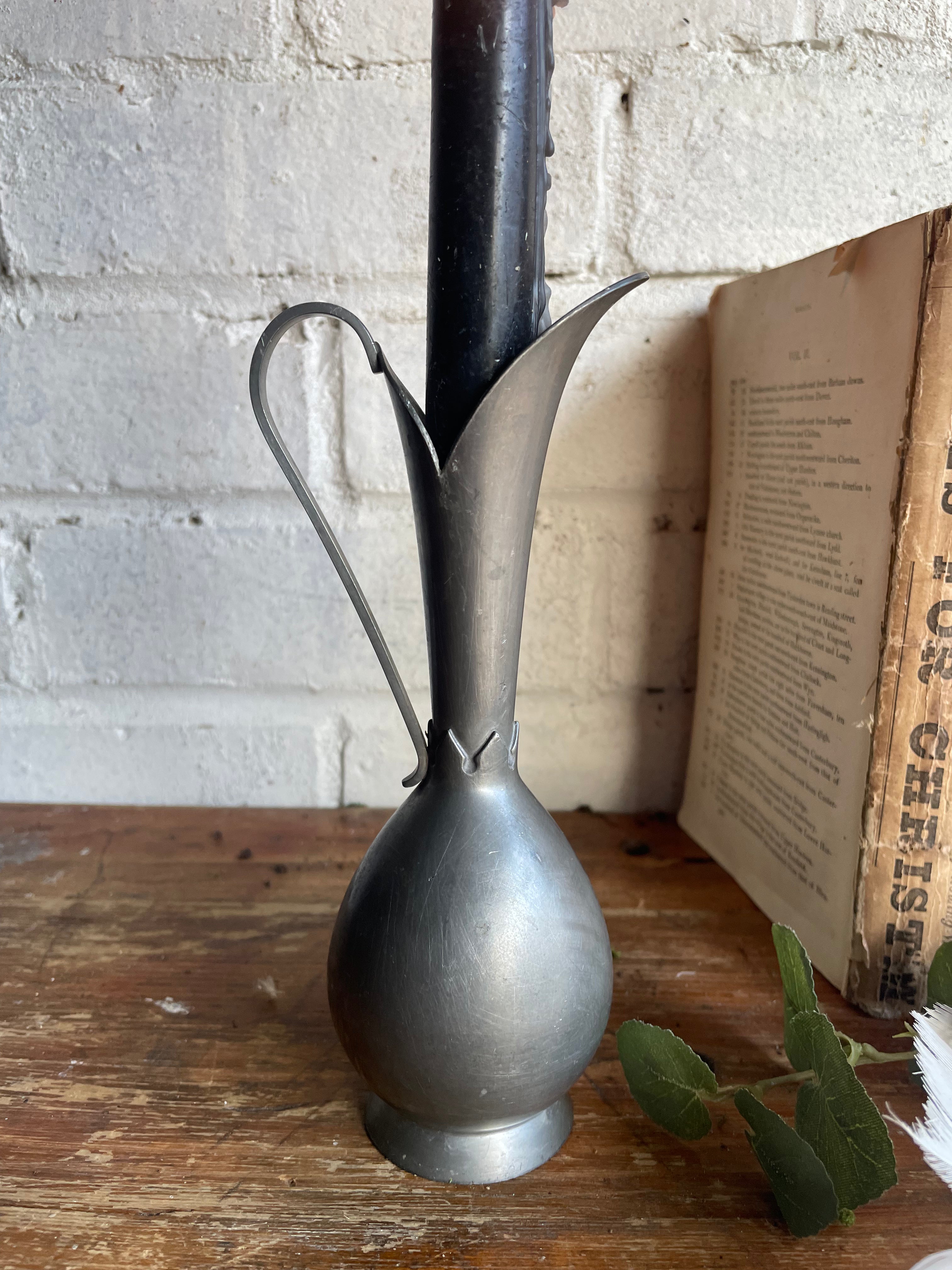Tiny Antique Pewter Vase/Candleholder