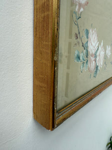 Roses: 19th Century Silk Painting with Gilt Frame