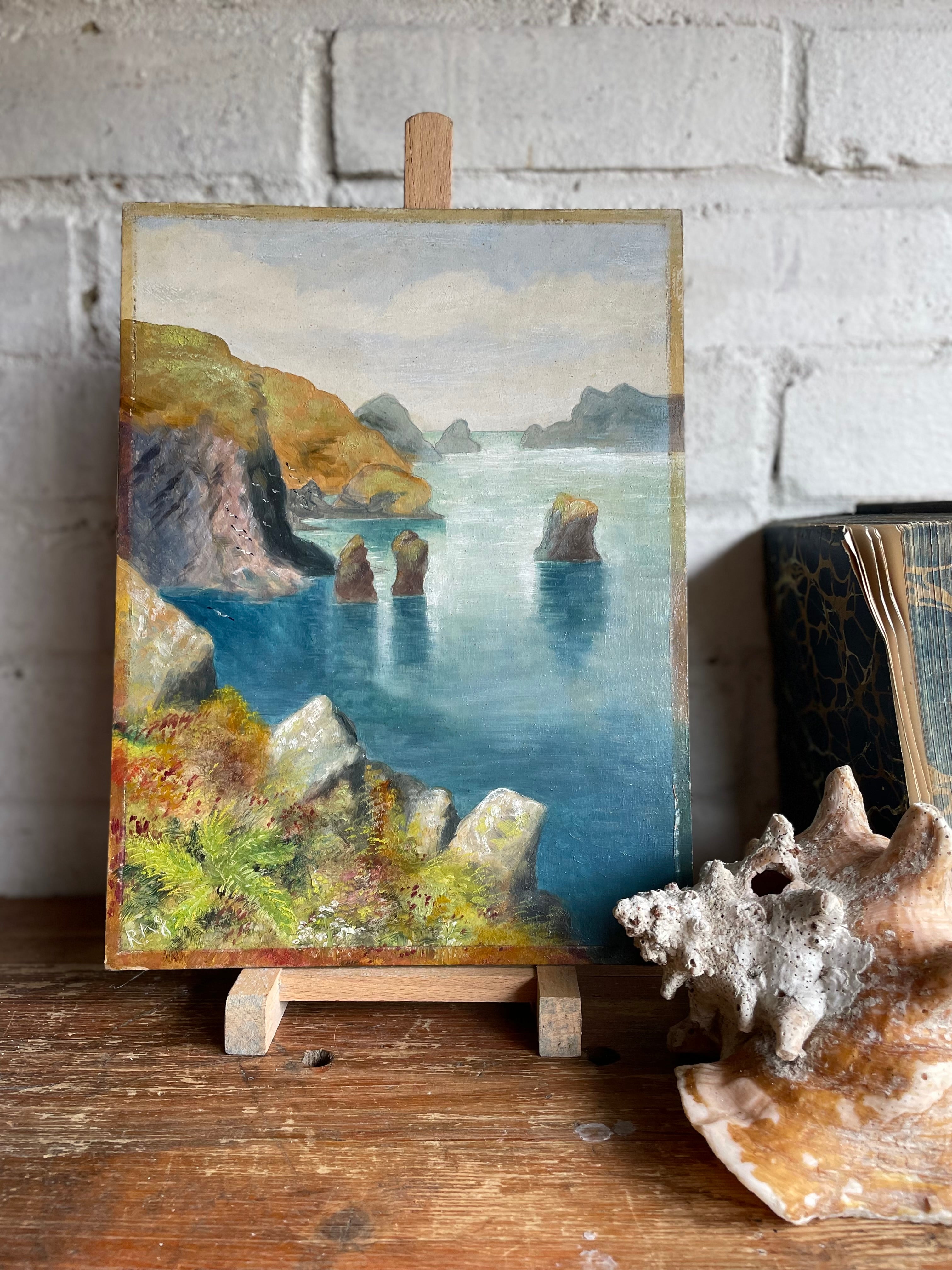 Small Vintage Seascape: Oil on Board