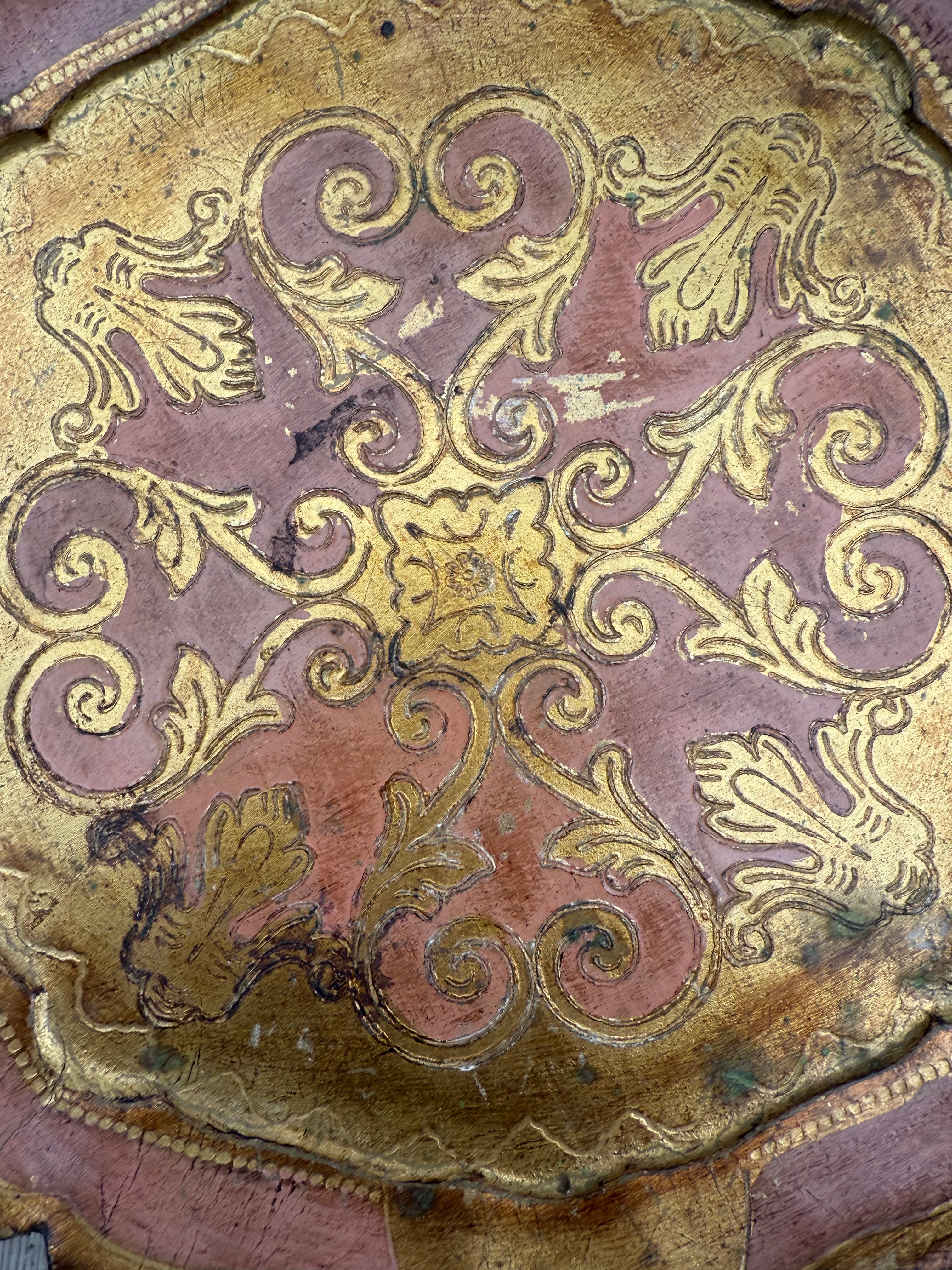 Small Pink Florentine Vintage Wood Gilt Tray