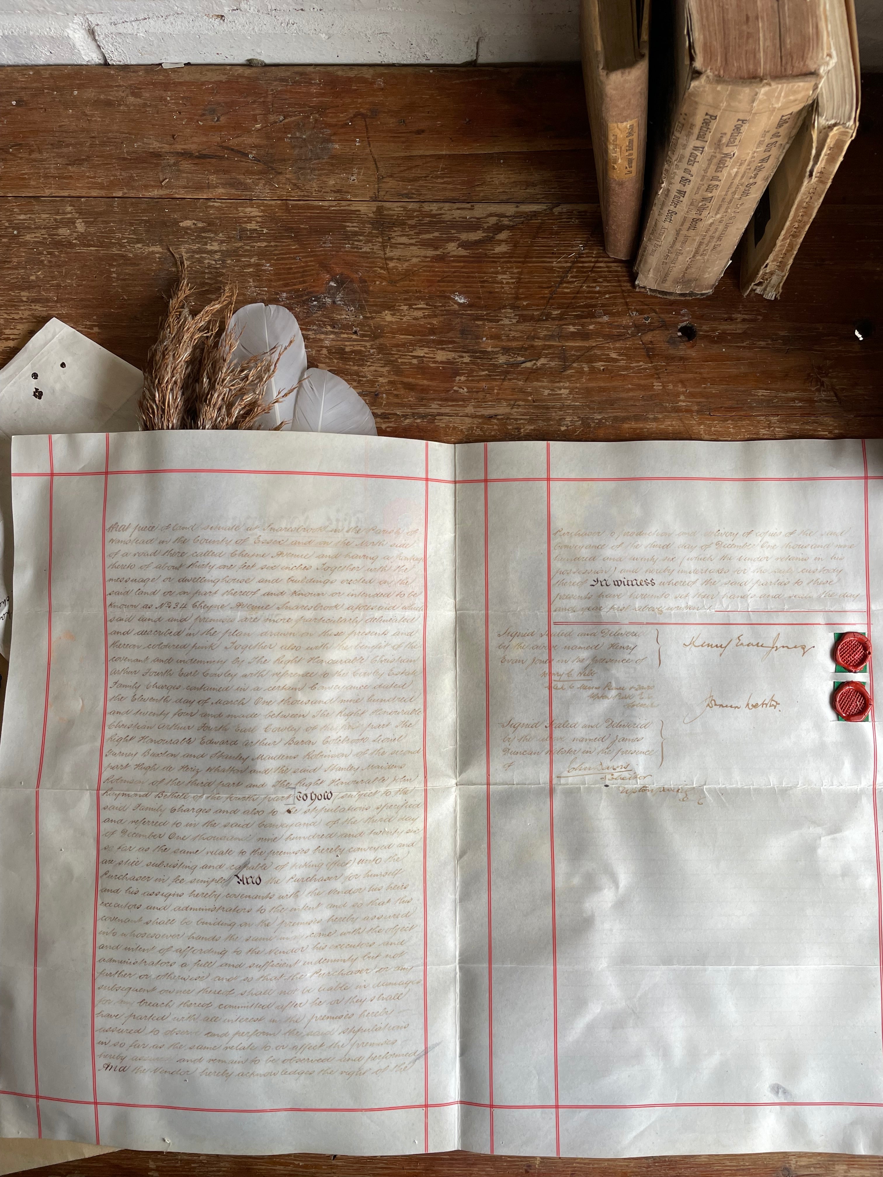 1928 Handwritten and Wax Sealed Conveyance Document. Was £22 now £14.30 at checkout