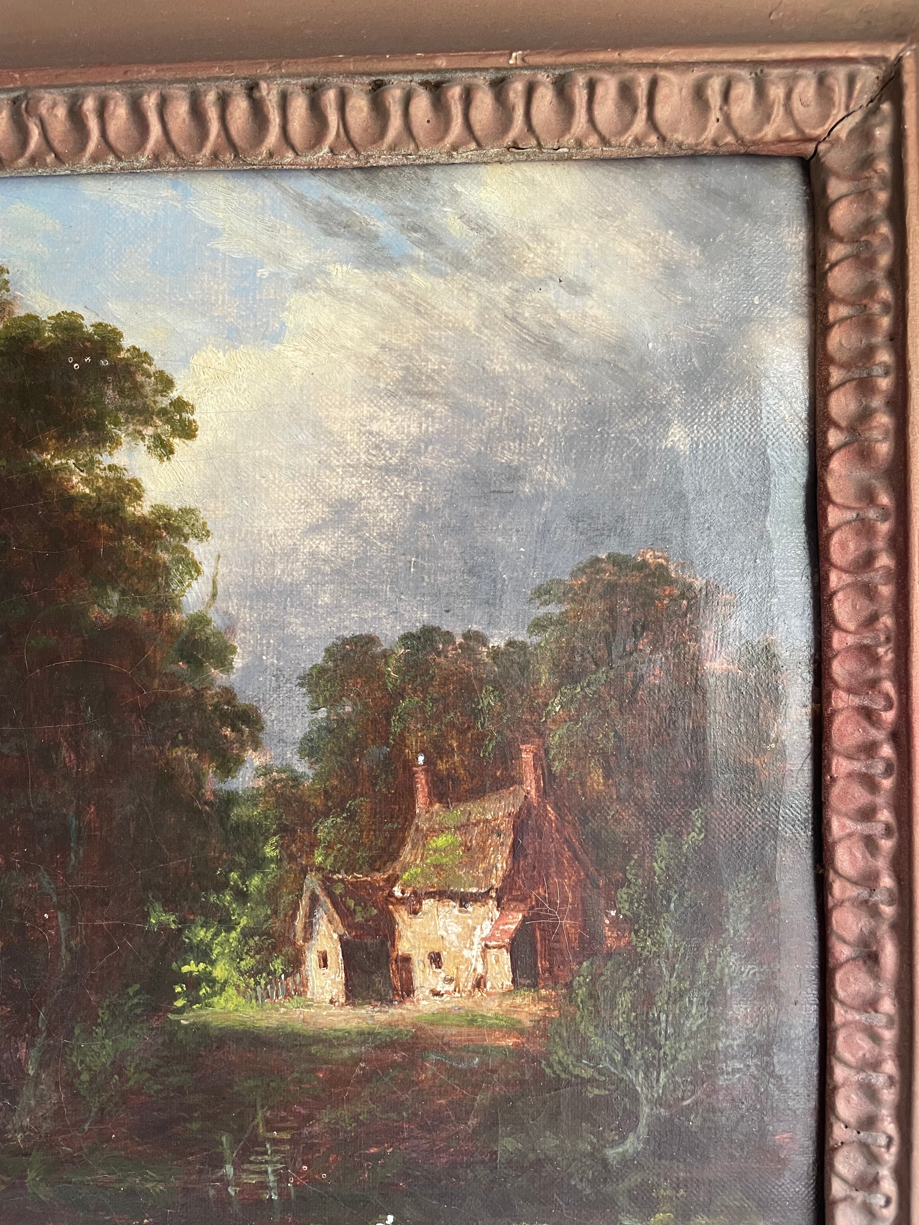 19th Century Oil on Canvas “Rural Landscape with Sailing Boat"