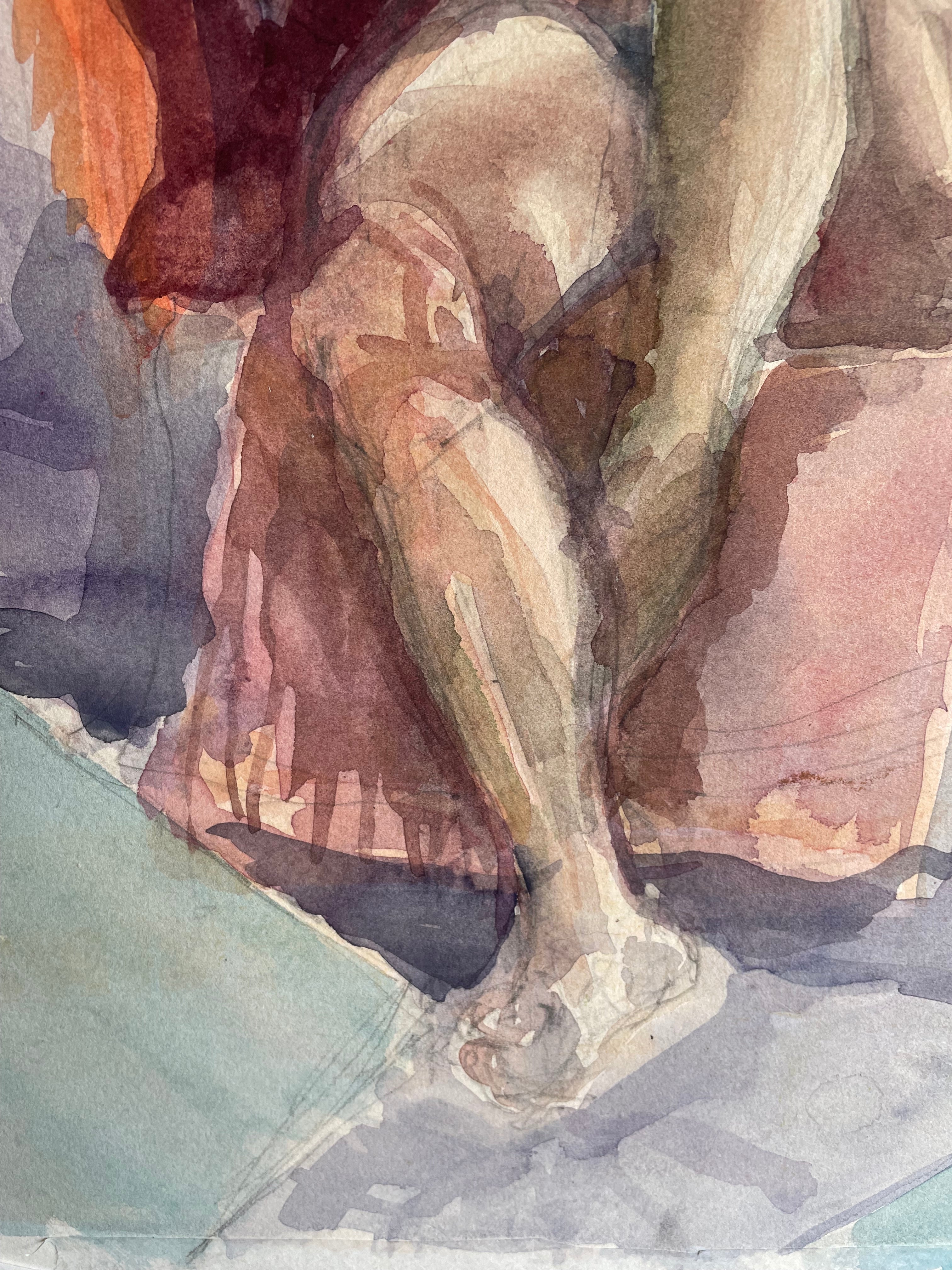 Preparatory Life Portrait Study - Watercolour on Paper Pasted on Wood