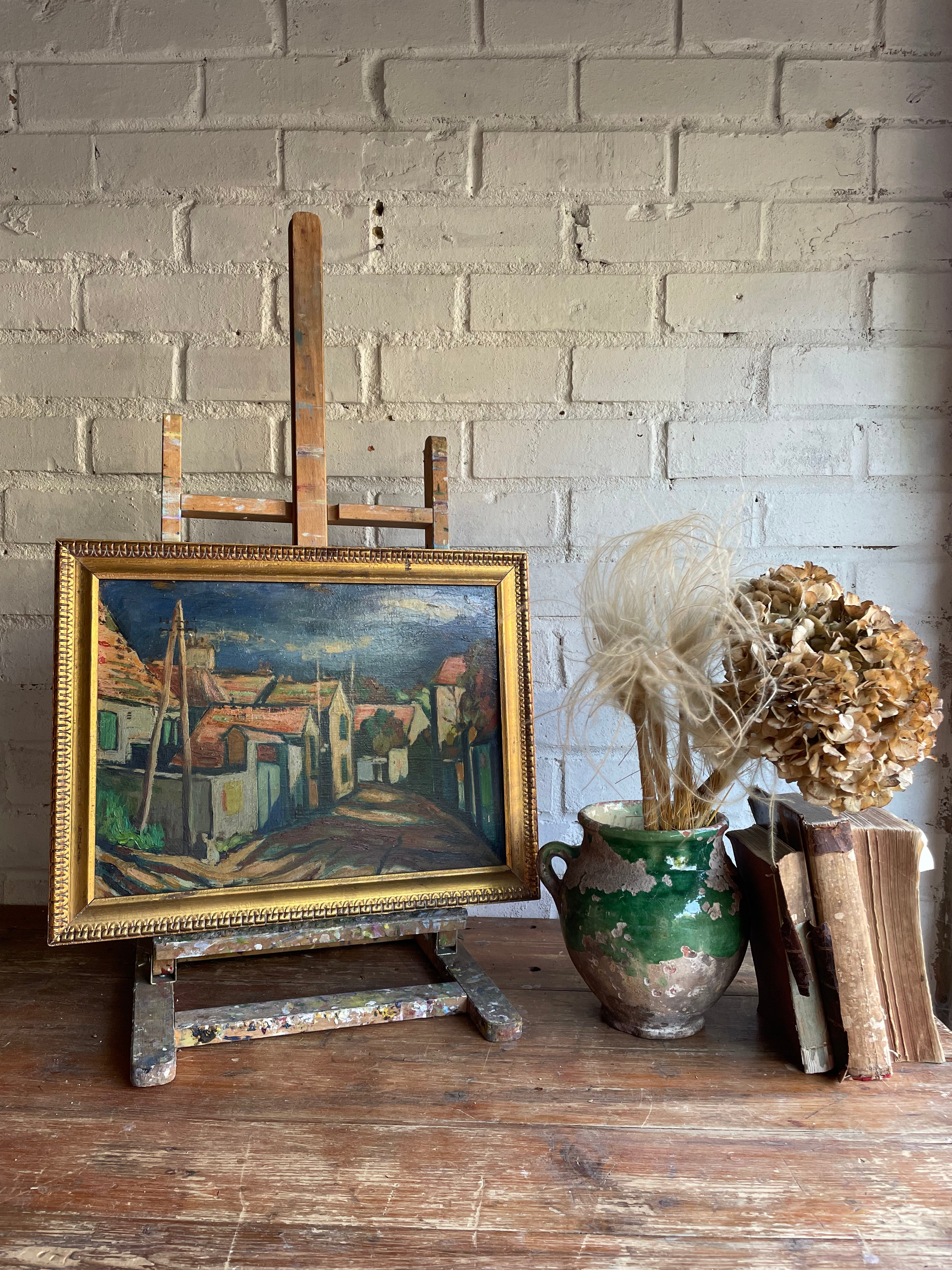 A Street Scene: French Expressionist Oil on Wood