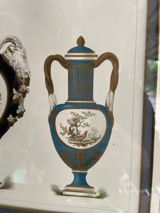 Coloured Antique Print of Sevres Porcelain Urns