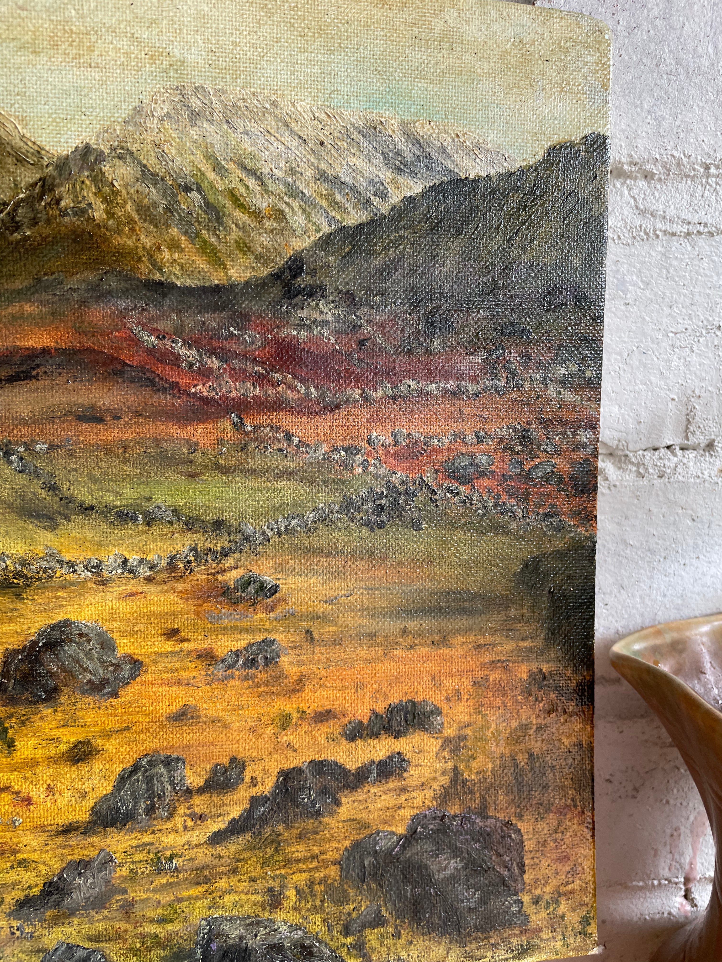 Mountains and Sky: Small Oil Painting on Board