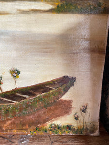 Boat and Lake: Oil on Board