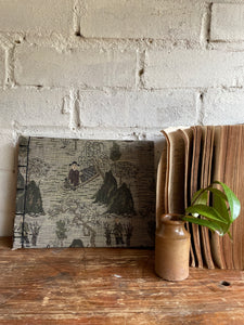 Antique Chinese Block Print Book with Embroidered Fabric Cover