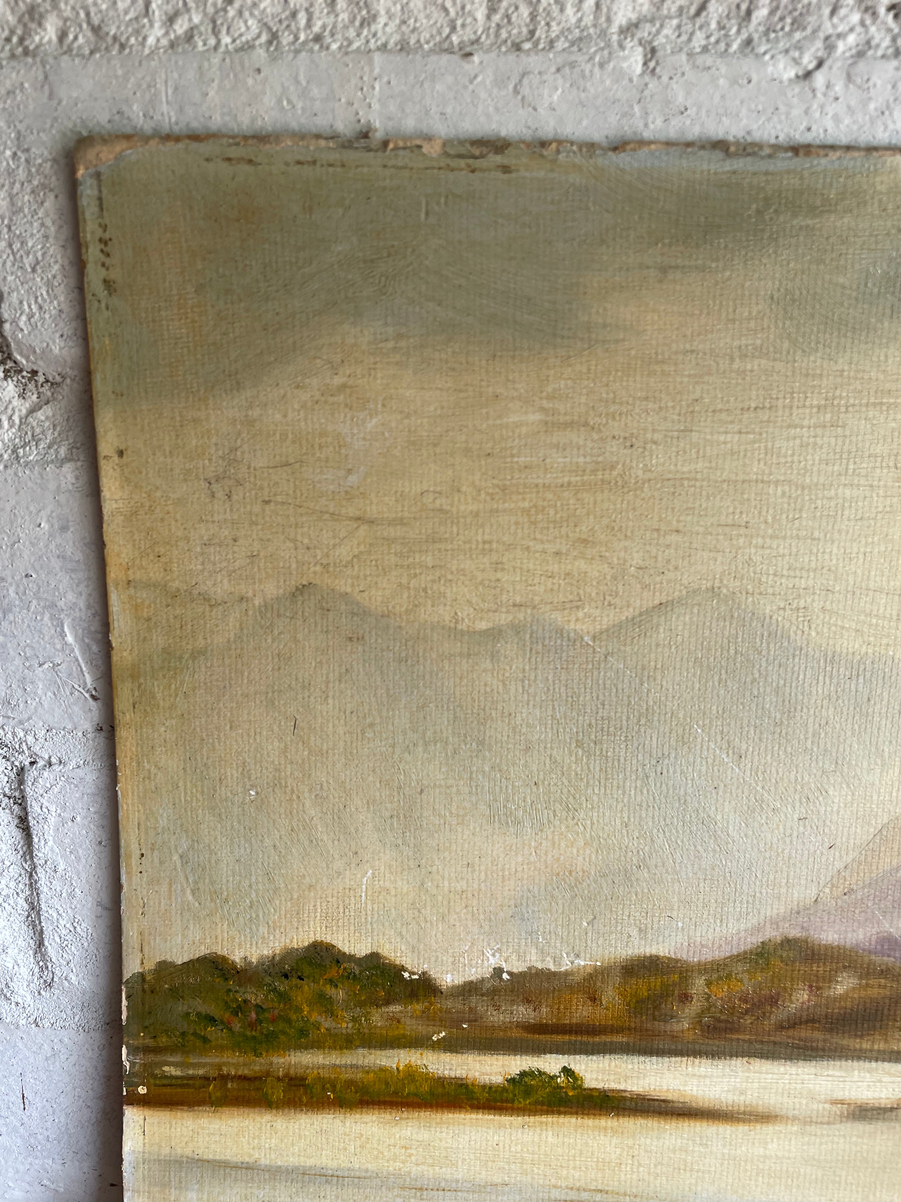 Boat and Lake: Oil on Board