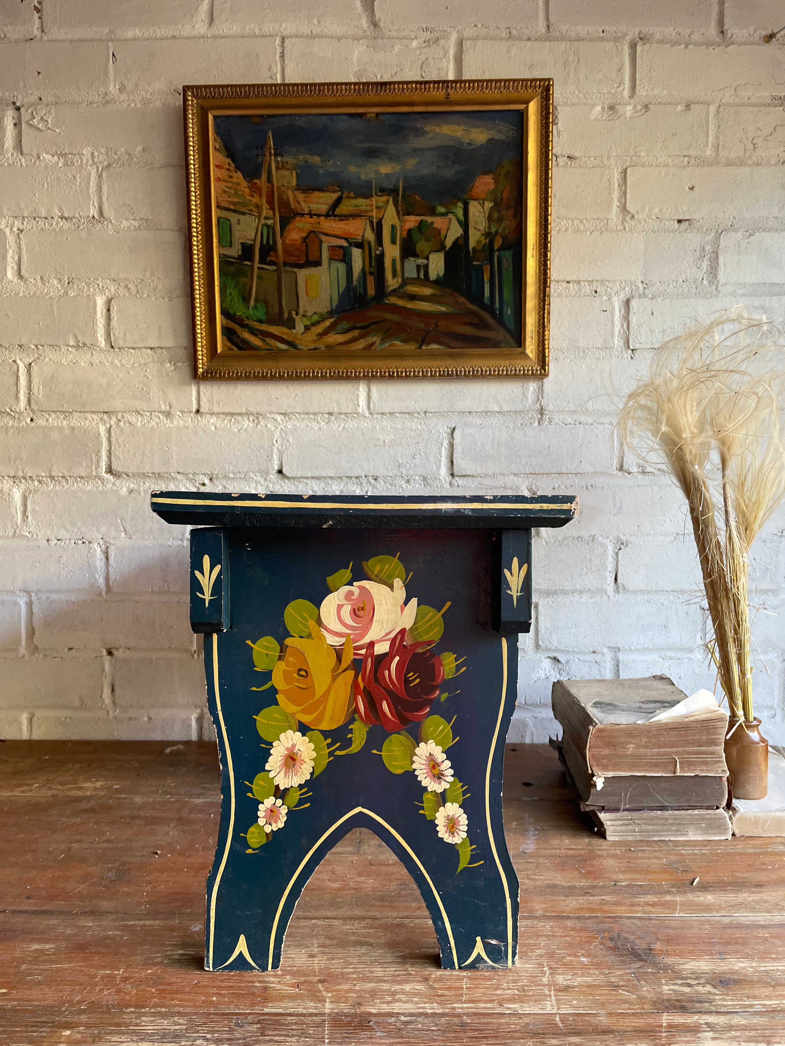 Rustic Colourful Hand- Painted Stool with Drawer