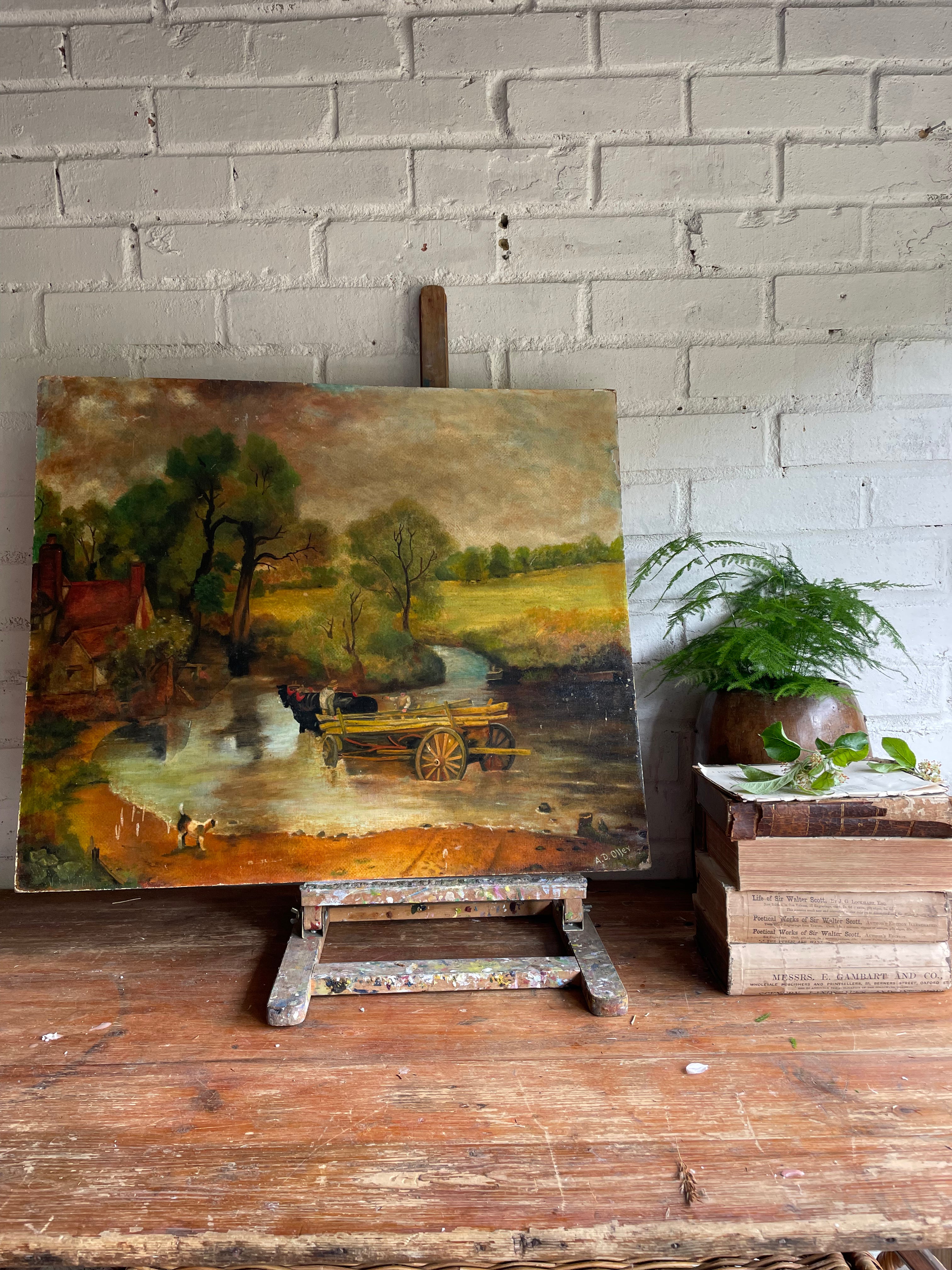 Crossing the River: Large Oil on Board