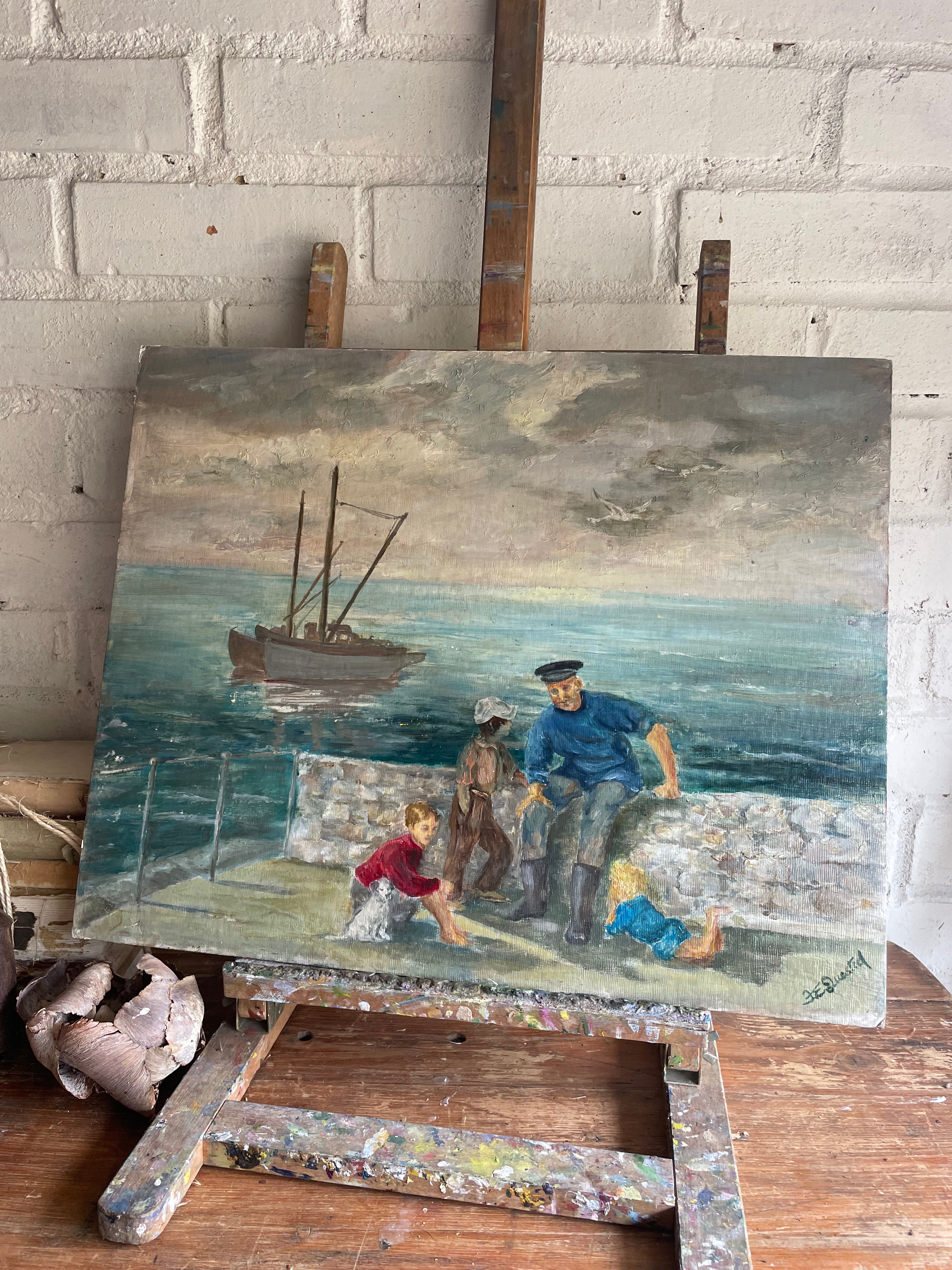 The Fisherman: Vintage Oil on Board