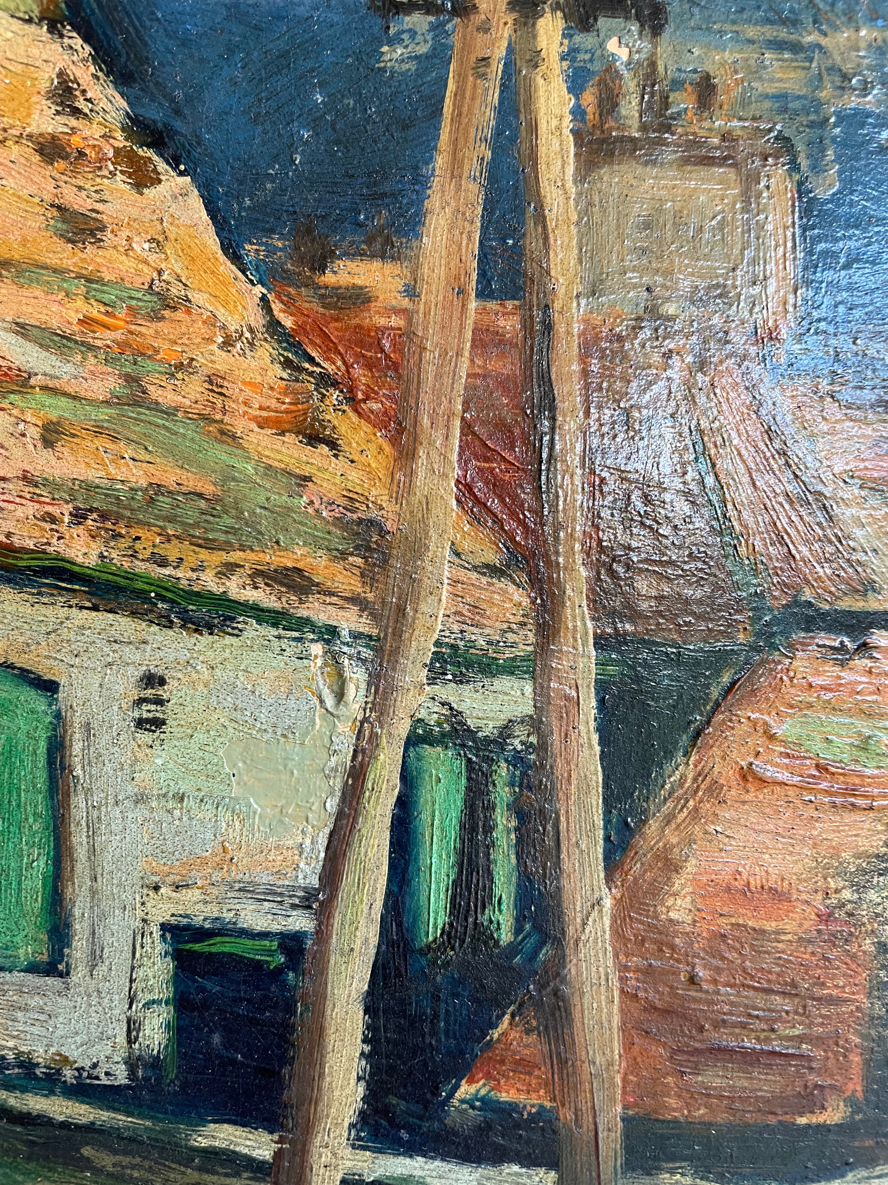 A Street Scene: French Expressionist Oil on Wood