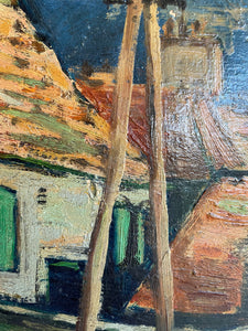 A Street Scene: French Expressionist Oil on Wood
