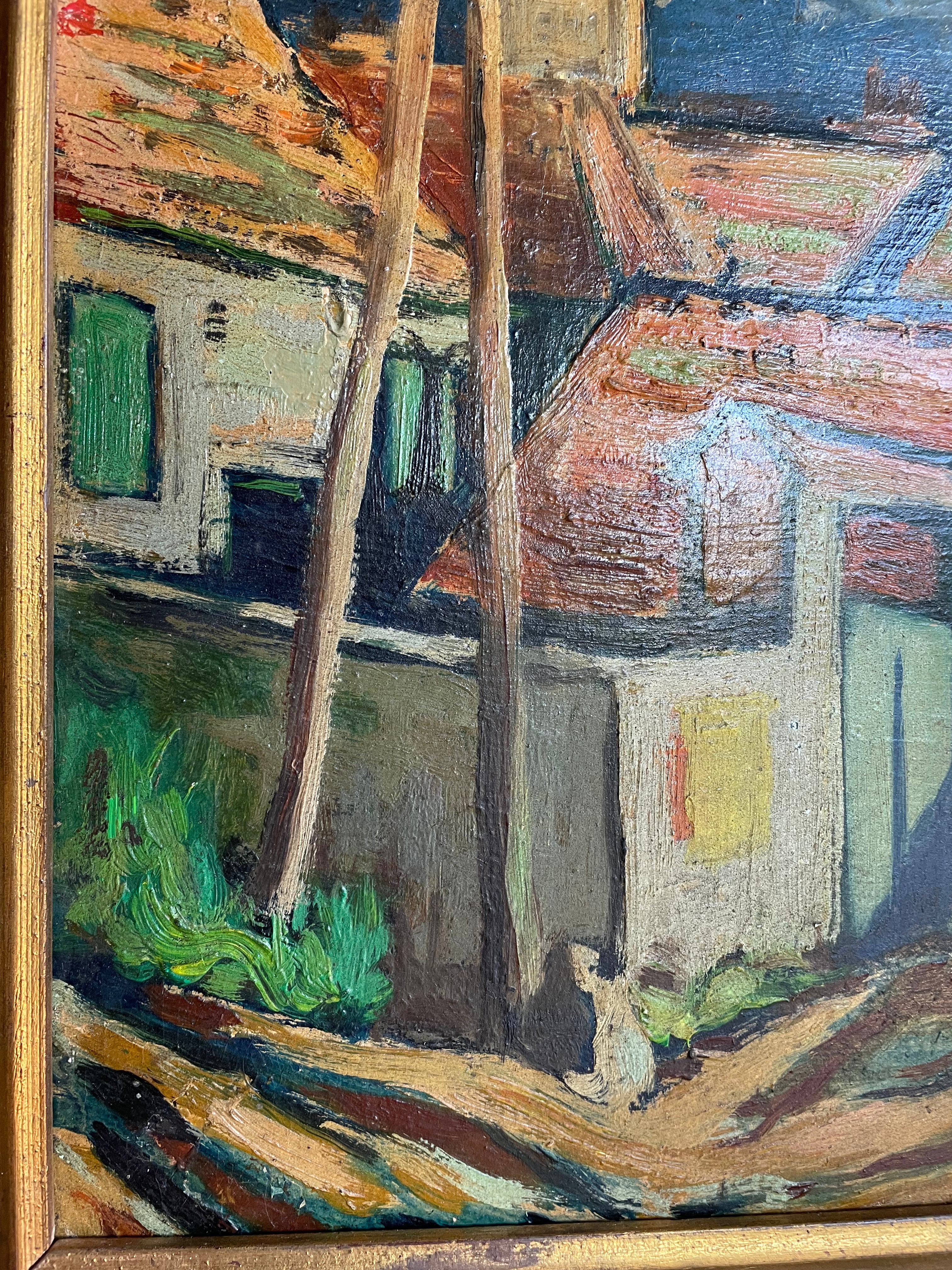 A Street Scene: French Expressionist Oil on Wood