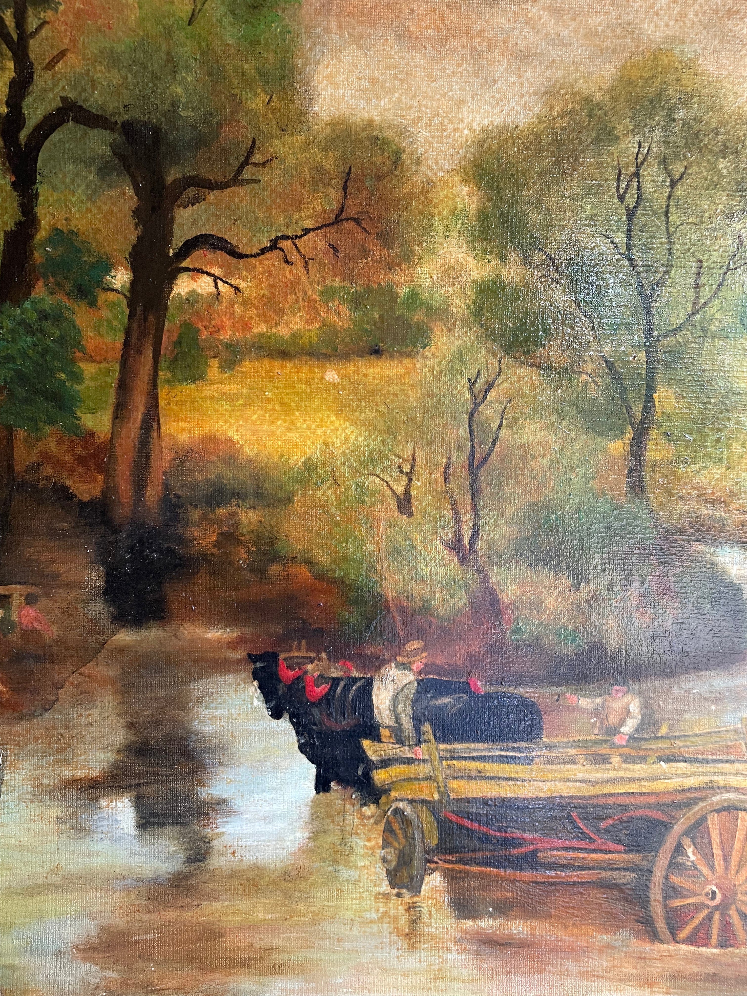 Crossing the River: Large Oil on Board